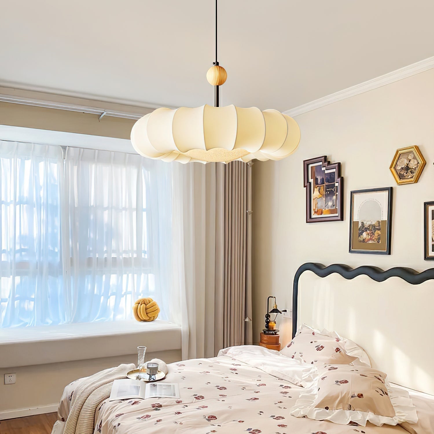Lyvina Suspension Traditionnelle en Bois Naturel et Tissu