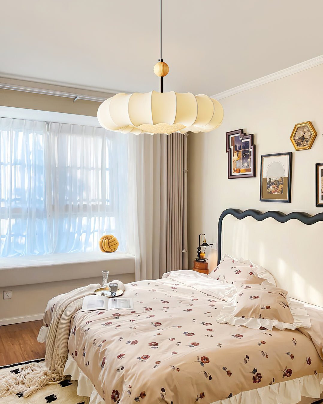 Lyvina Suspension Traditionnelle en Bois Naturel et Tissu