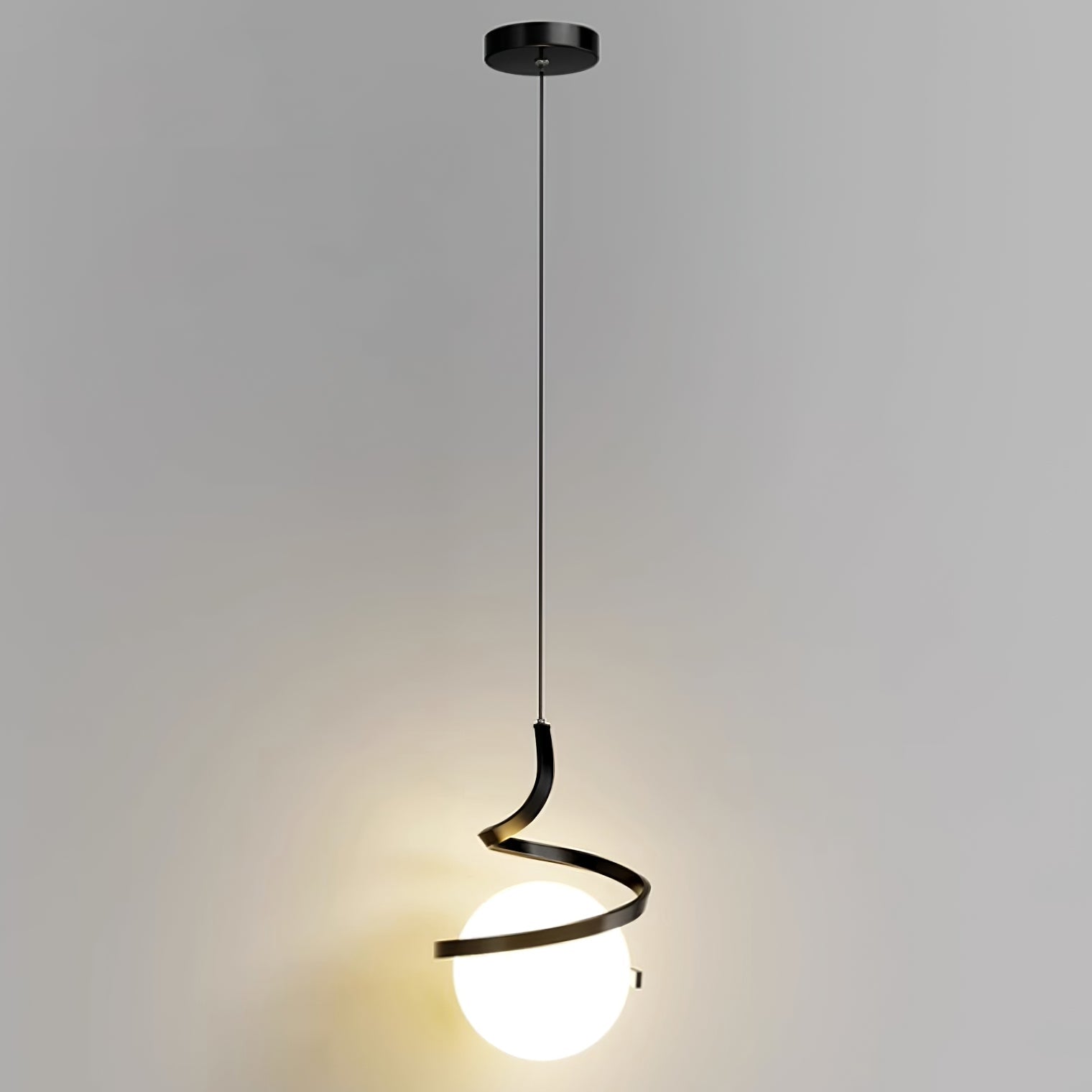 Lampe Suspendue en Fil de Fer et Spirale en Verre