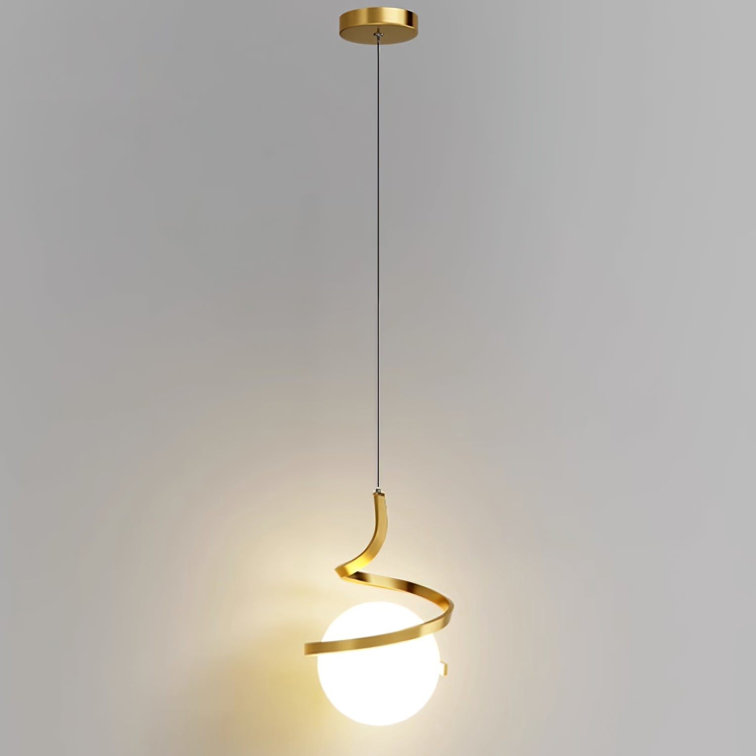 Lampe Suspendue en Fil de Fer et Spirale en Verre