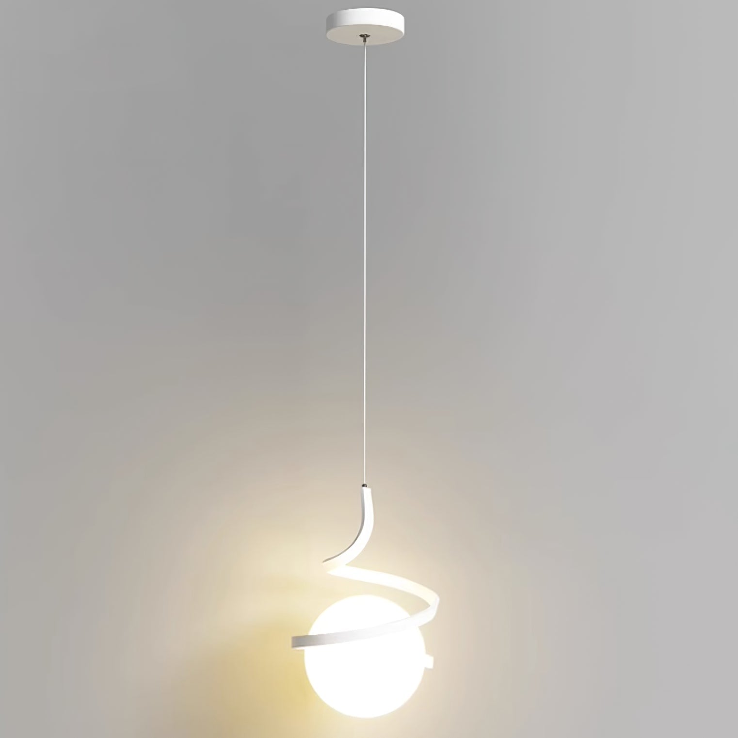 Lampe Suspendue en Fil de Fer et Spirale en Verre