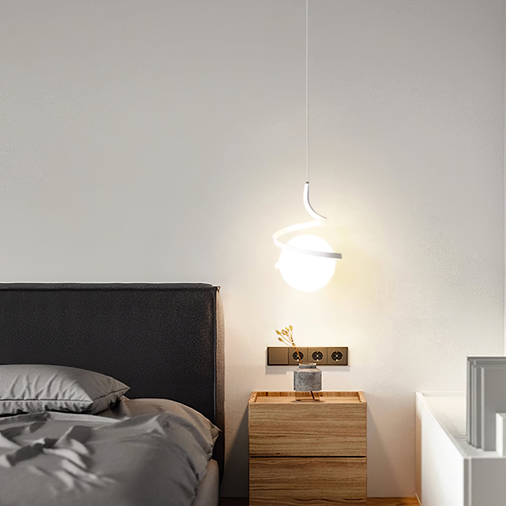 Lampe Suspendue en Fil de Fer et Spirale en Verre