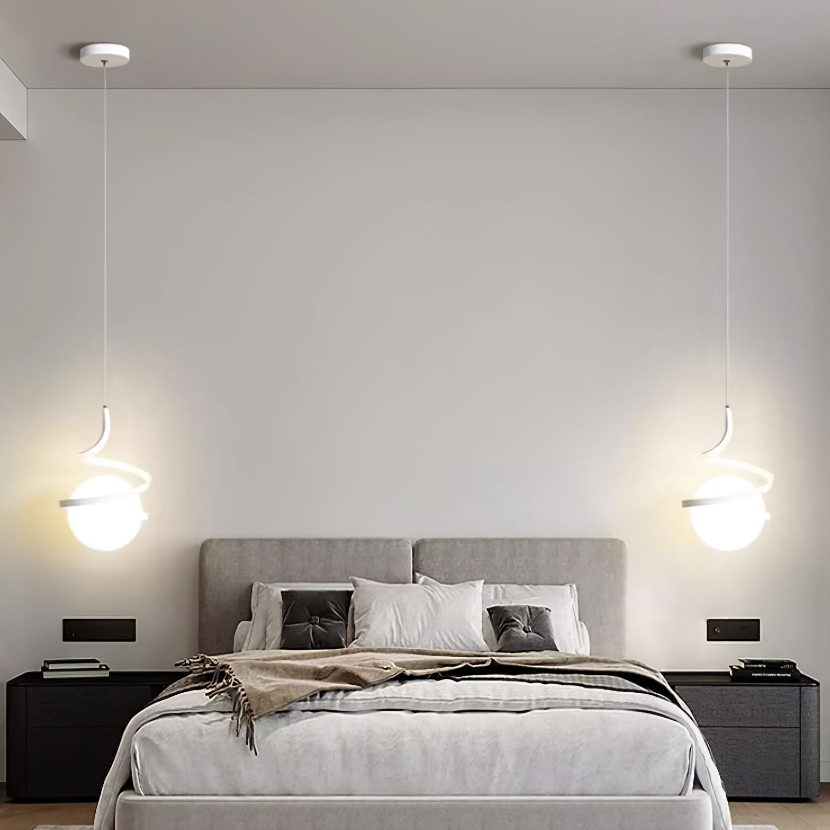 Lampe Suspendue en Fil de Fer et Spirale en Verre