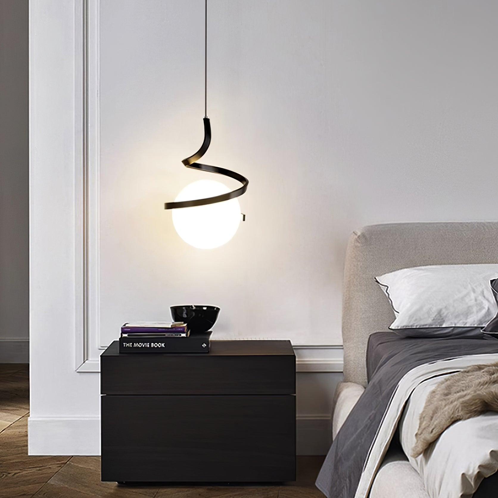 Lampe Suspendue en Fil de Fer et Spirale en Verre