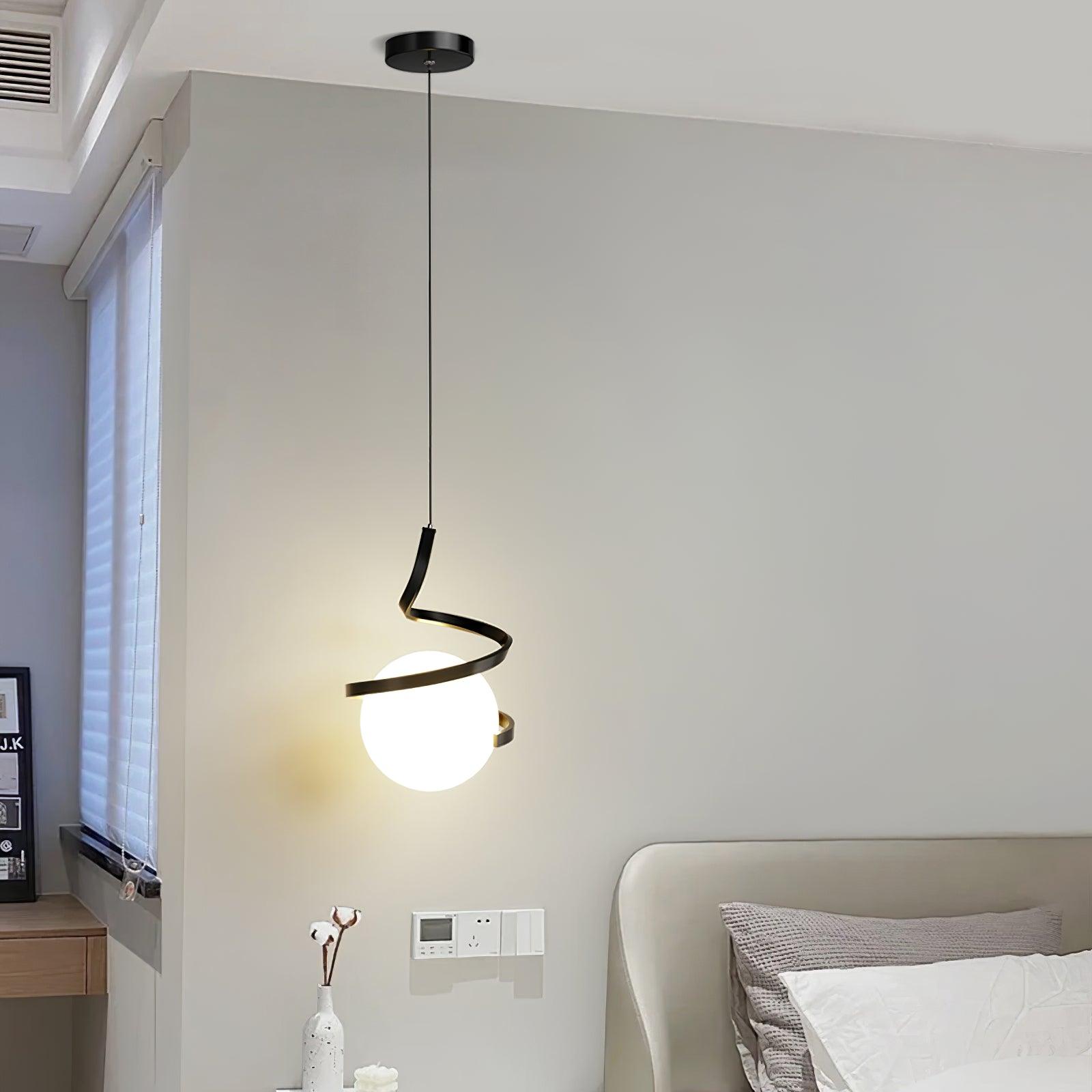 Lampe Suspendue en Fil de Fer et Spirale en Verre