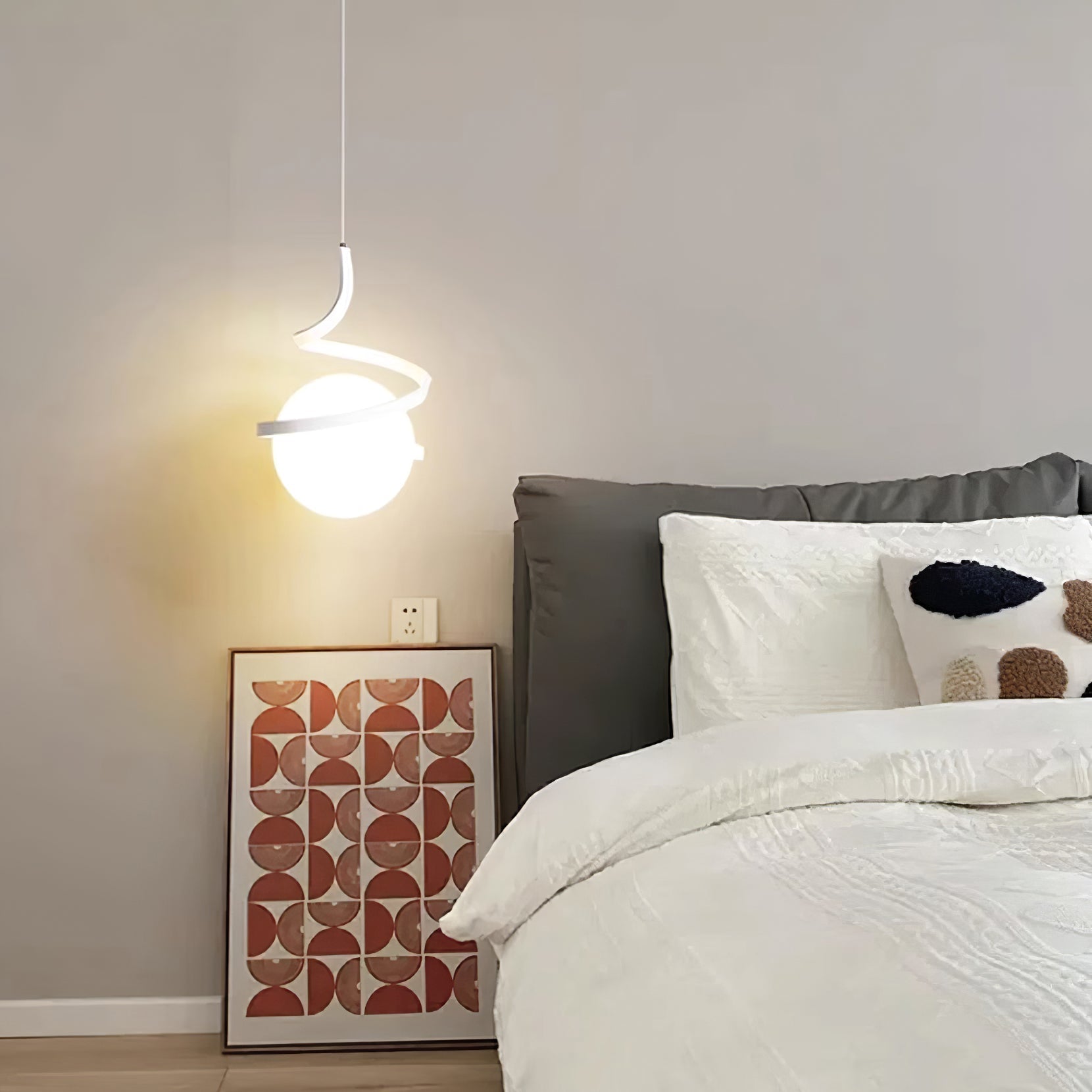 Lampe Suspendue en Fil de Fer et Spirale en Verre