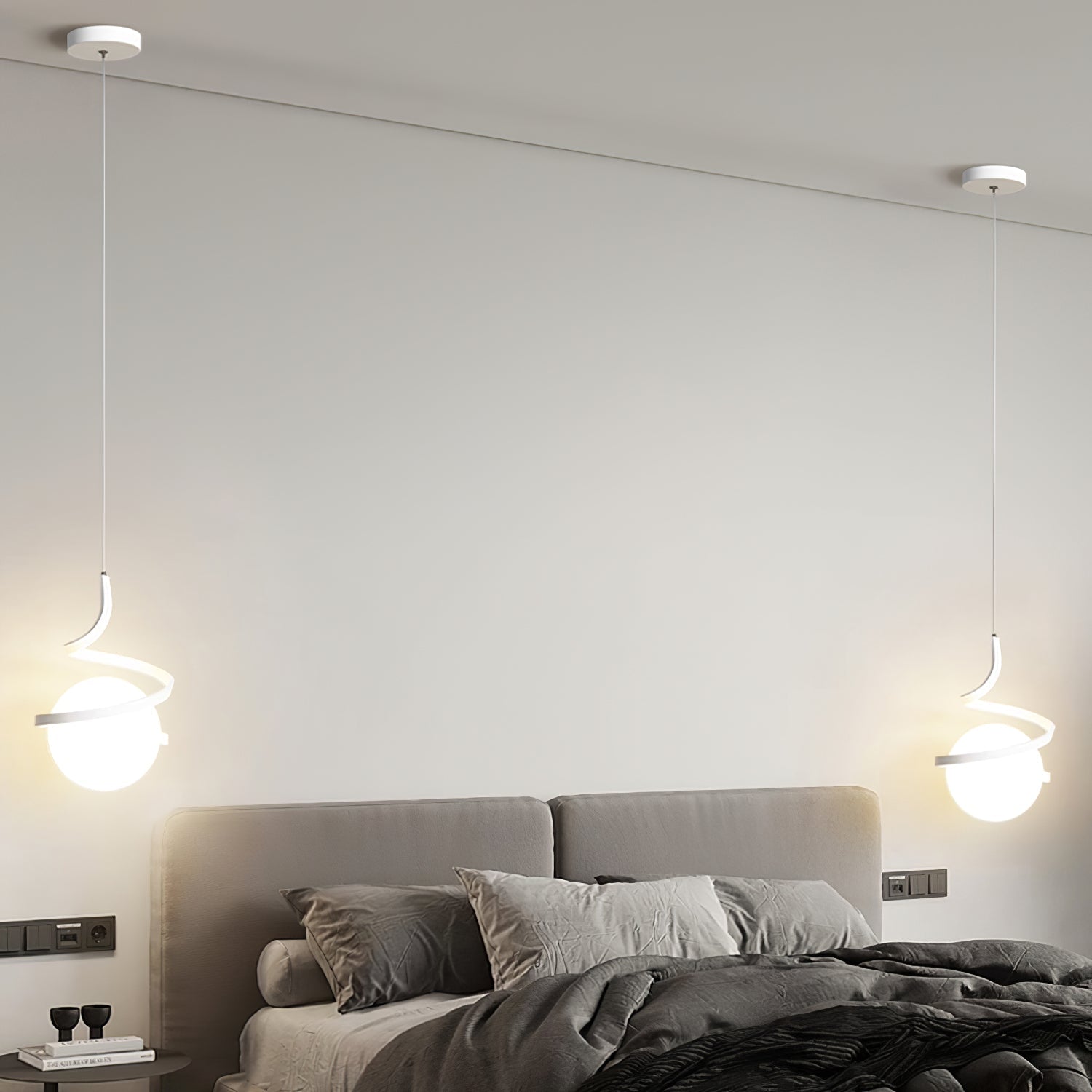 Lampe Suspendue en Fil de Fer et Spirale en Verre