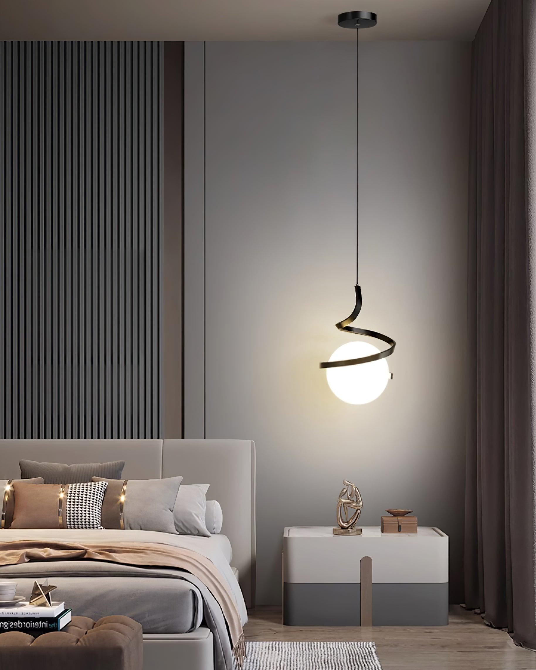 Lampe Suspendue en Fil de Fer et Spirale en Verre