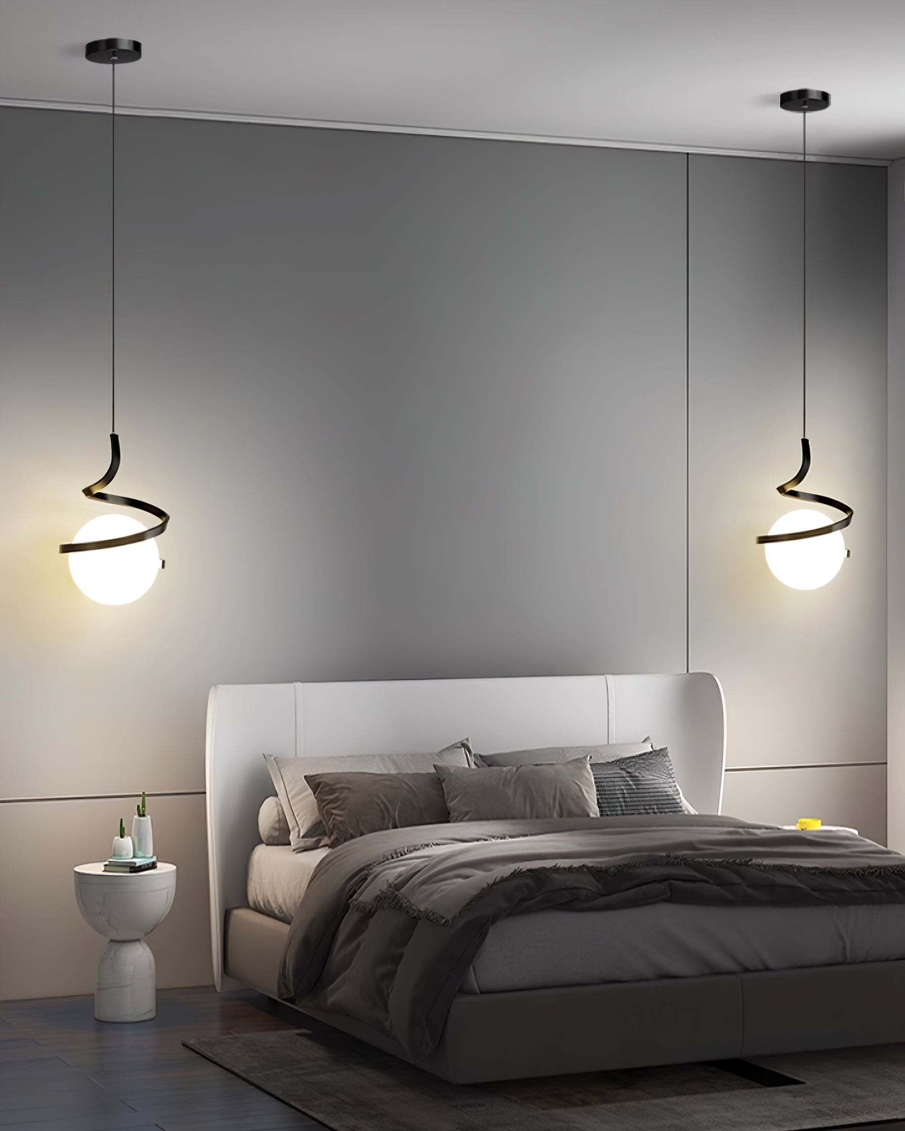 Lampe Suspendue en Fil de Fer et Spirale en Verre