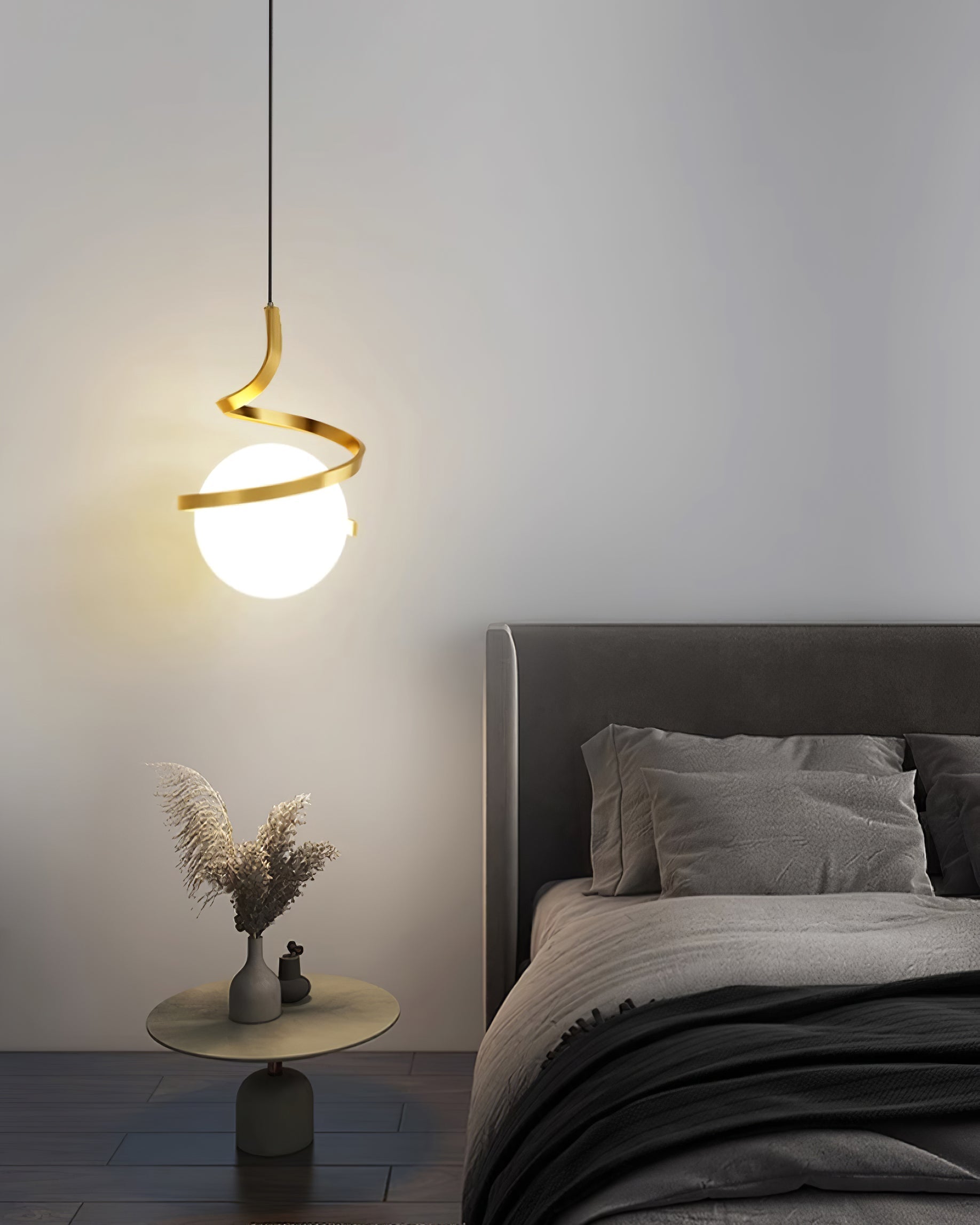 Lampe Suspendue en Fil de Fer et Spirale en Verre