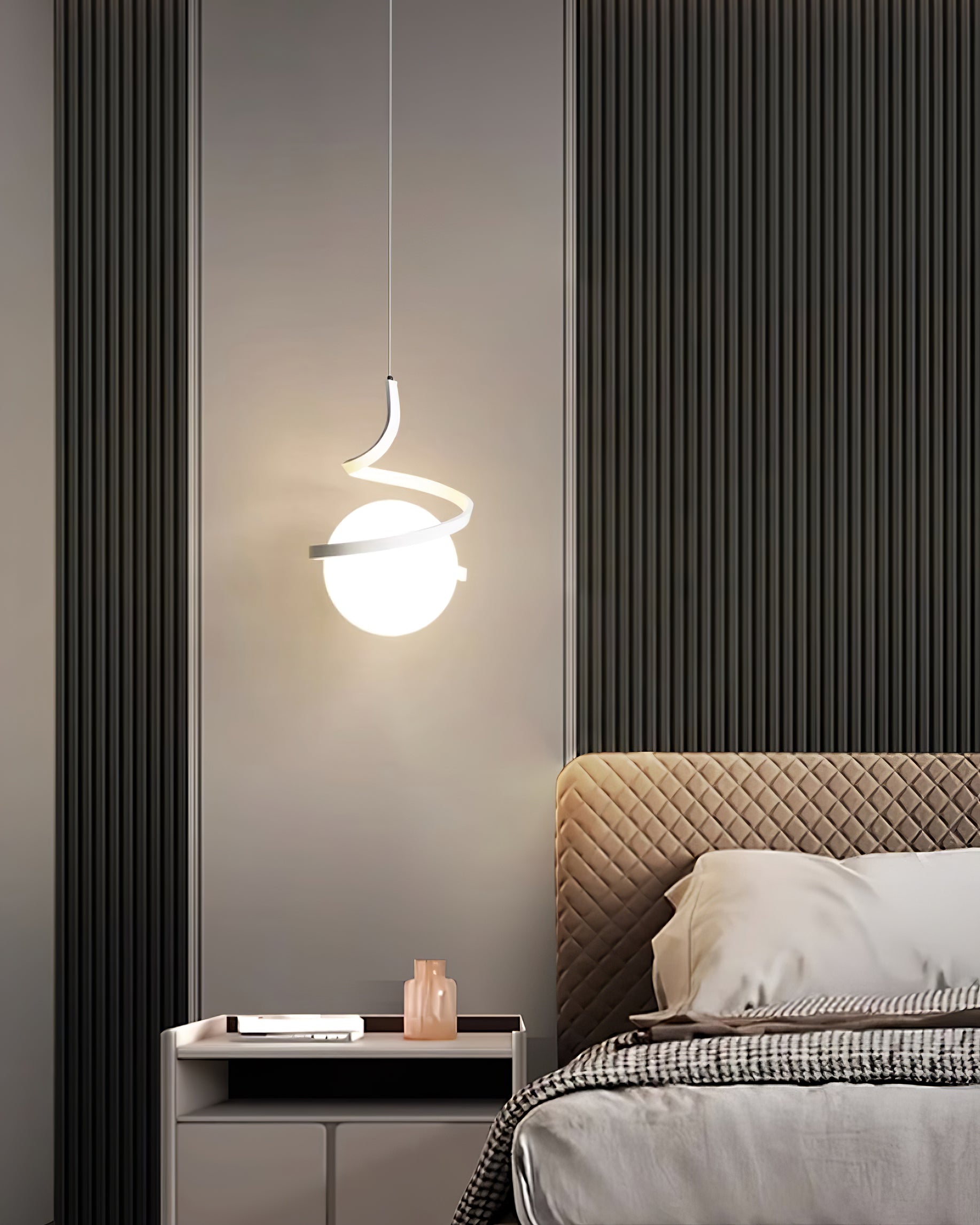 Lampe Suspendue en Fil de Fer et Spirale en Verre