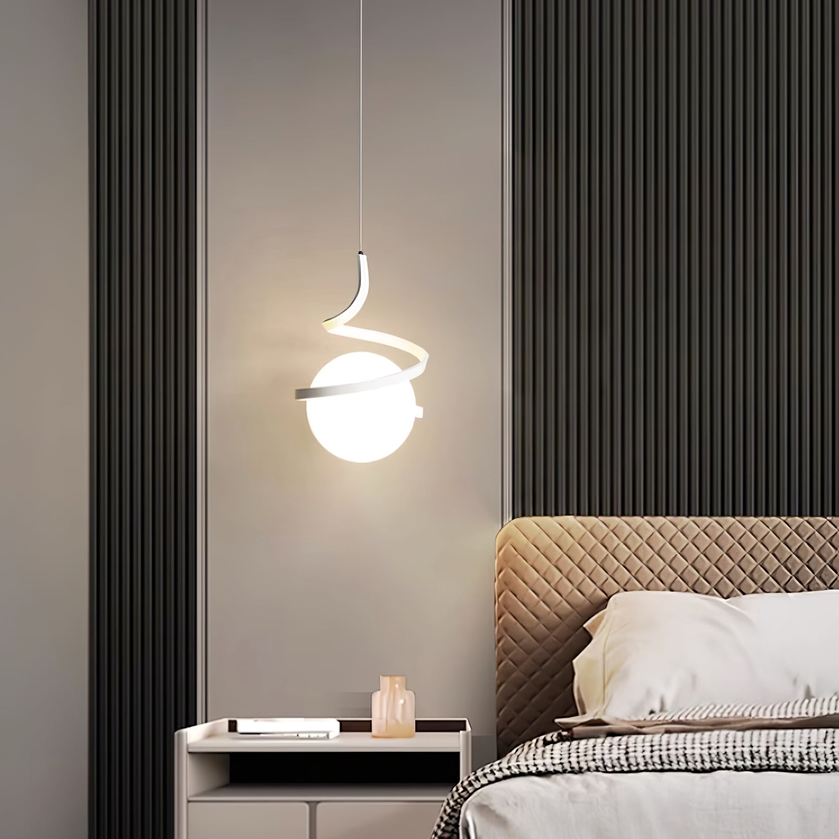 Lampe Suspendue en Fil de Fer et Spirale en Verre