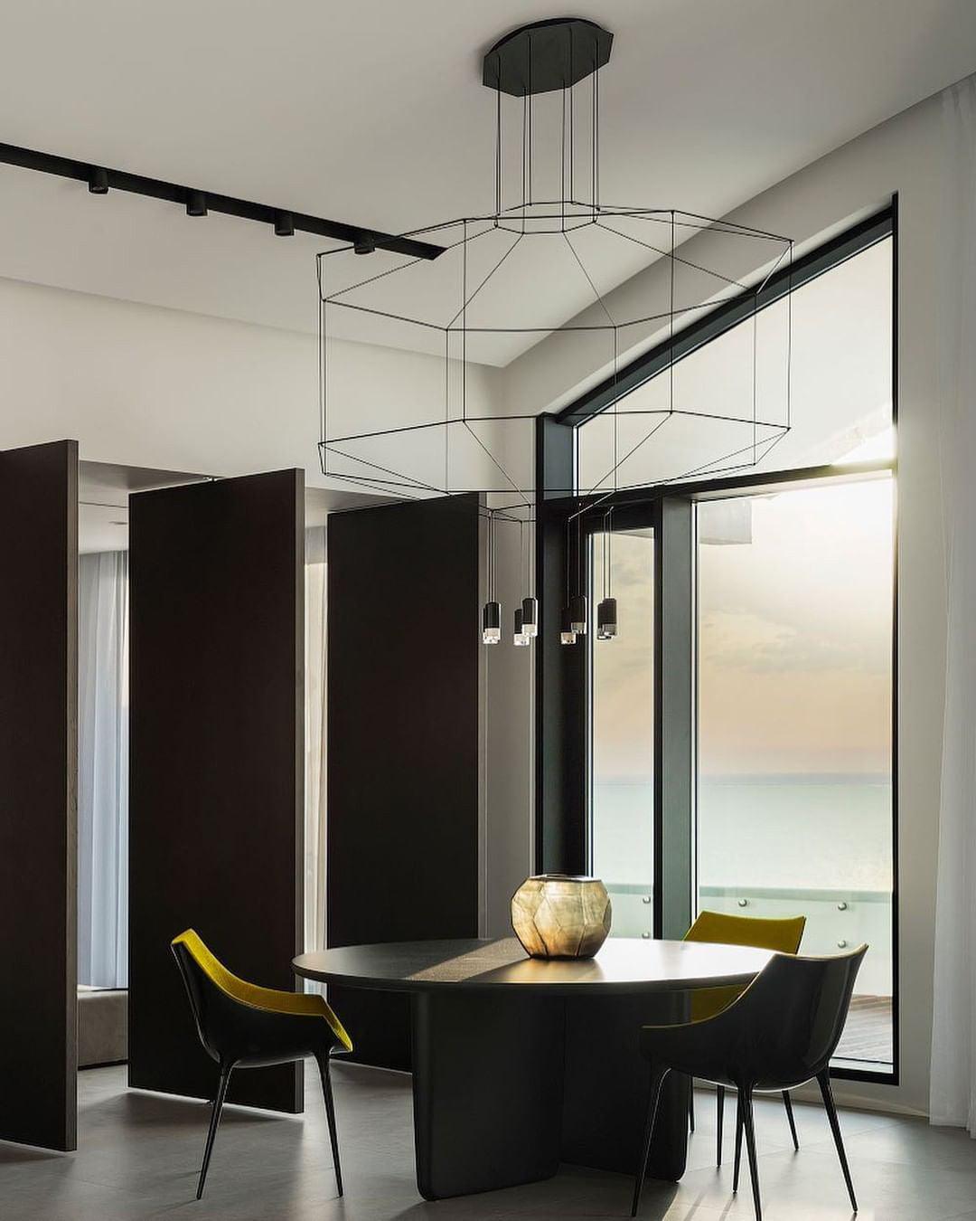 Lustra Suspension Géométrique en Fil Noir LED