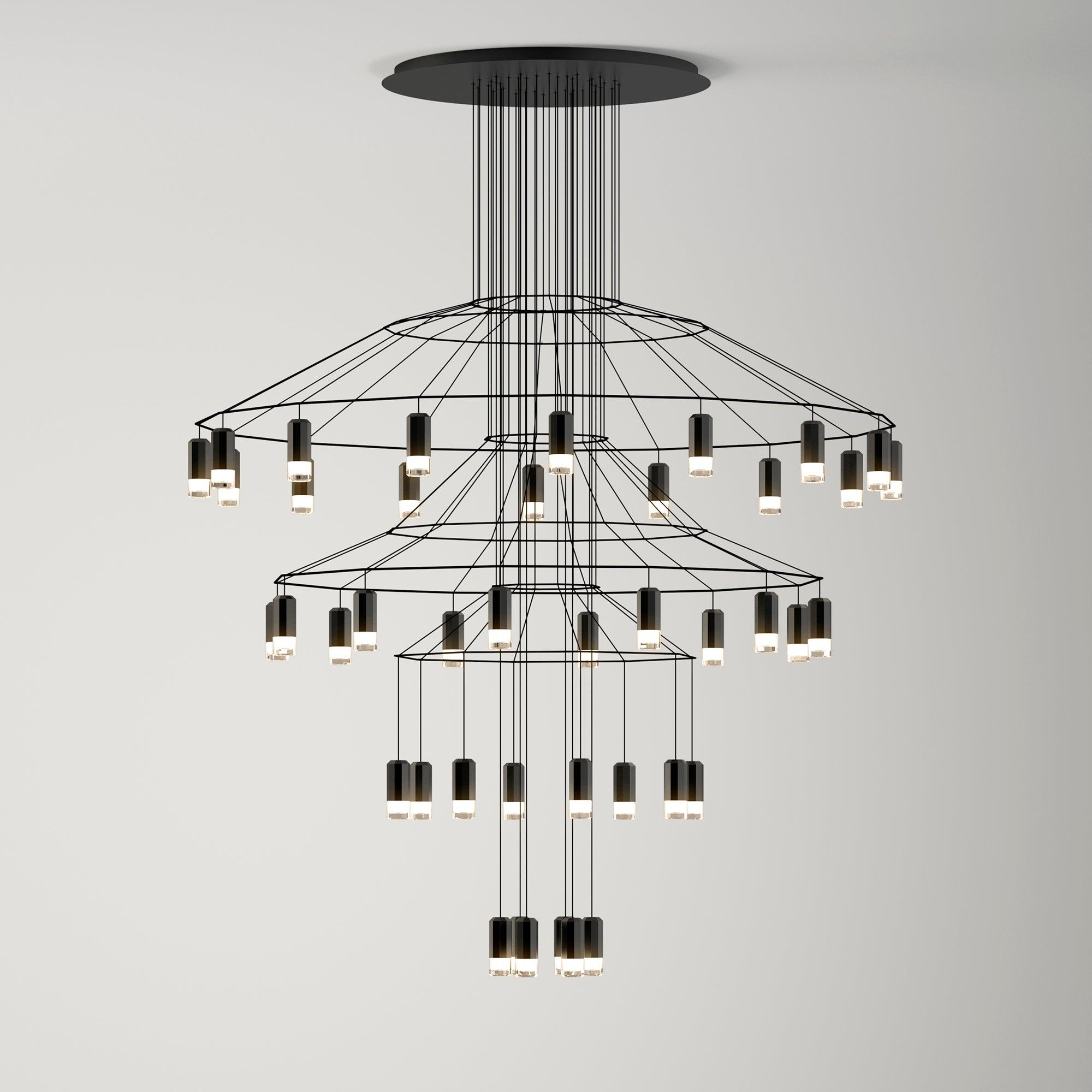 Lustra Lustre Lignes Noir Structure Métallique LED
