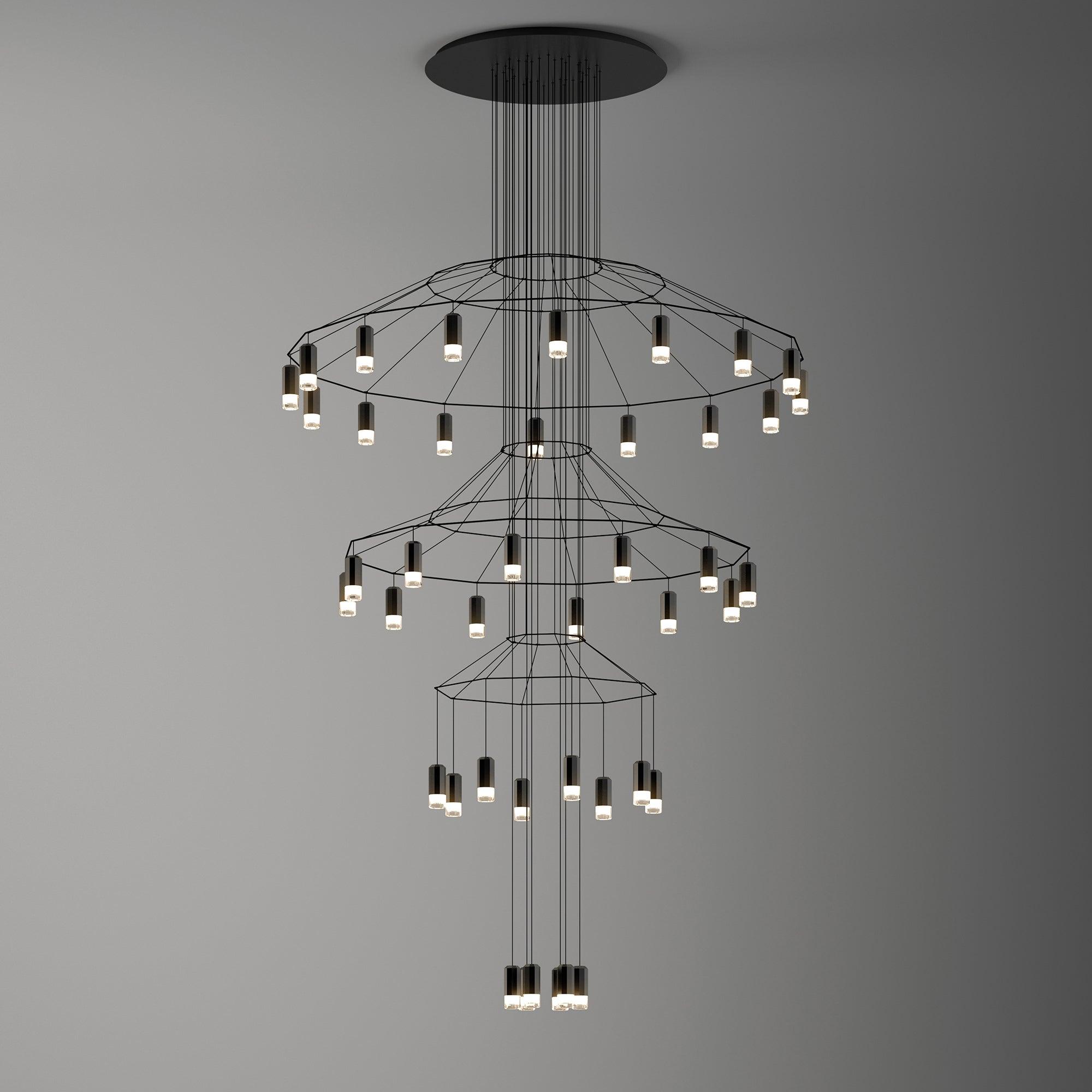 Lustra Lustre Lignes Noir Structure Métallique LED