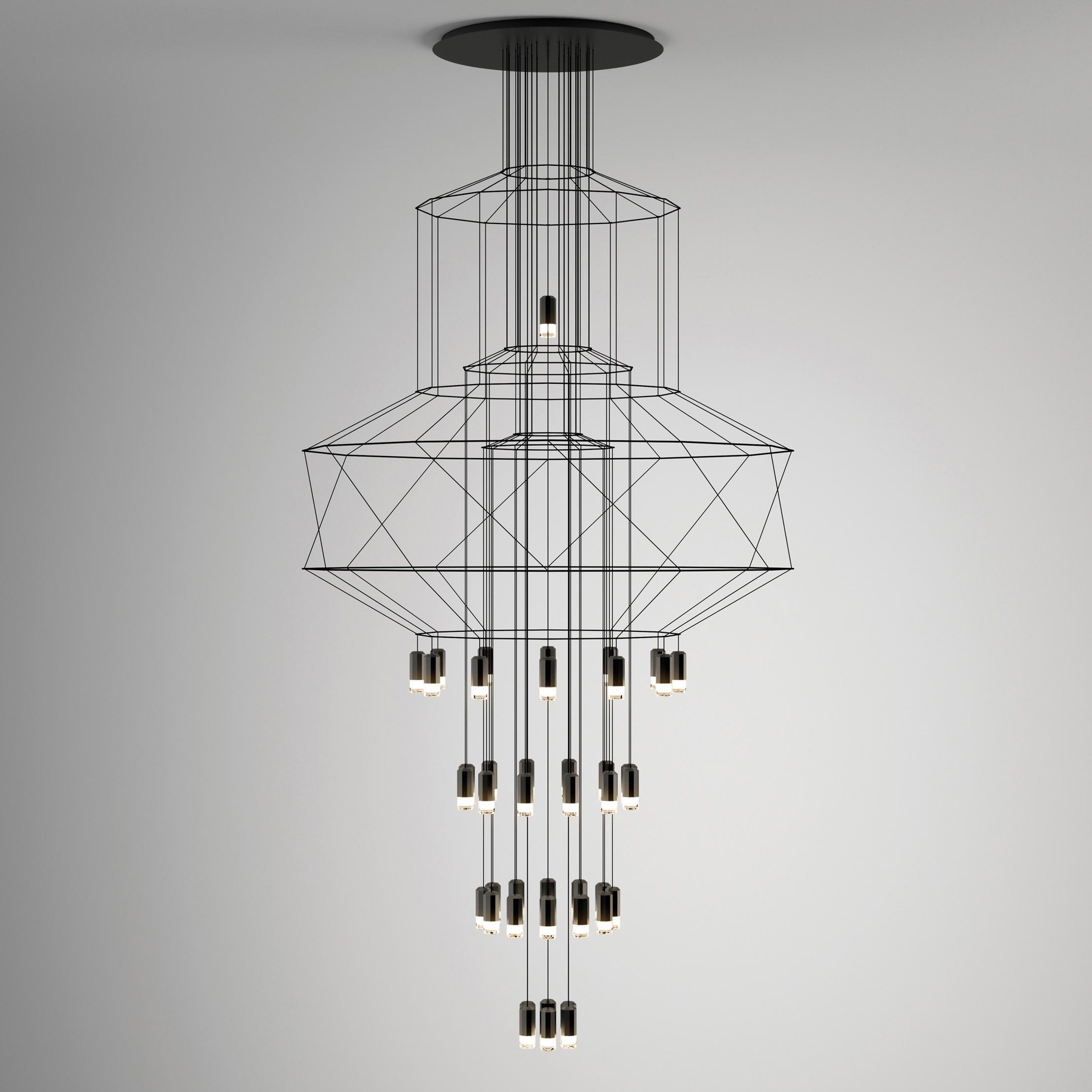 Lustra Lustre Lignes Noir Structure Métallique LED