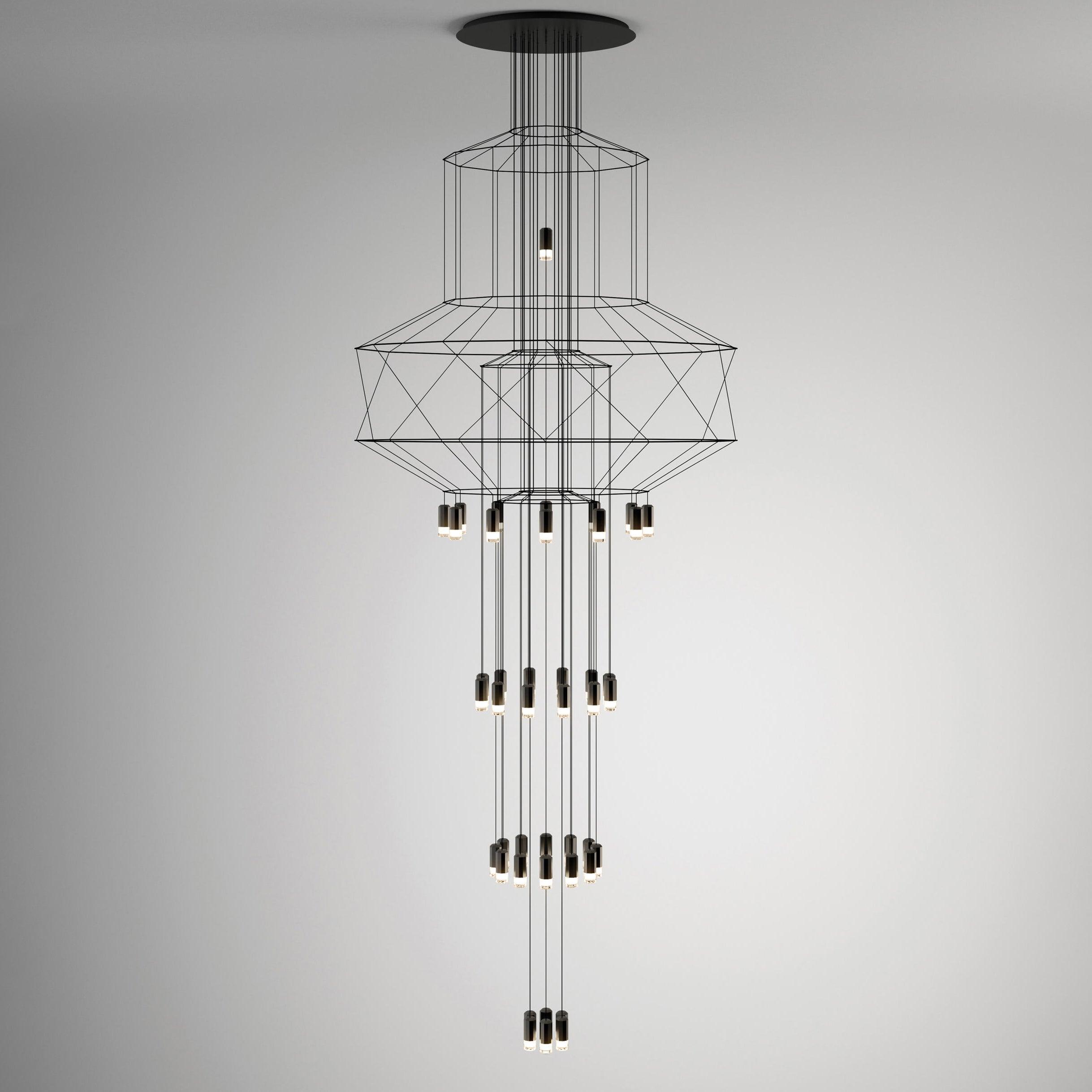 Lustra Lustre Lignes Noir Structure Métallique LED