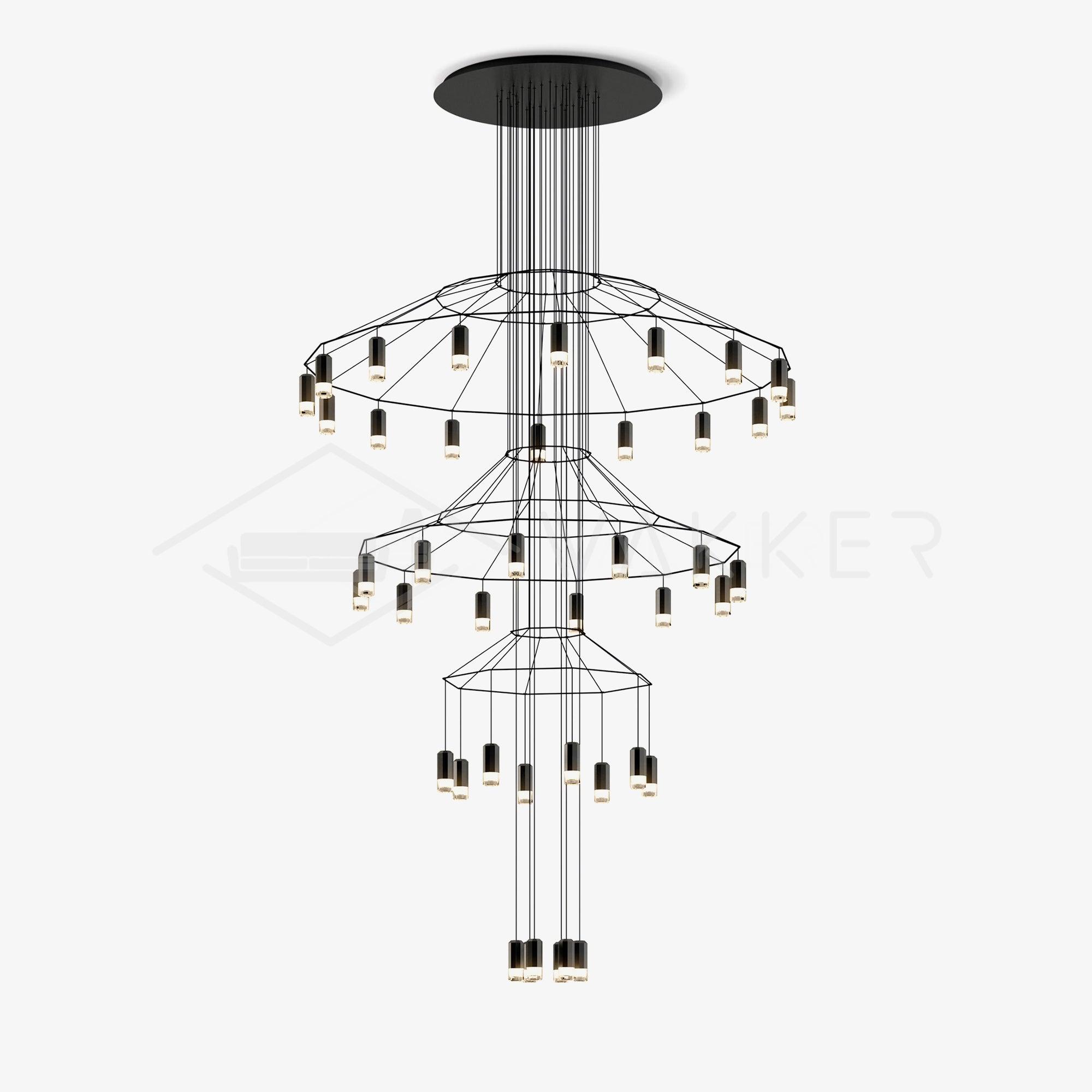 Lustra Lustre Lignes Noir Structure Métallique LED