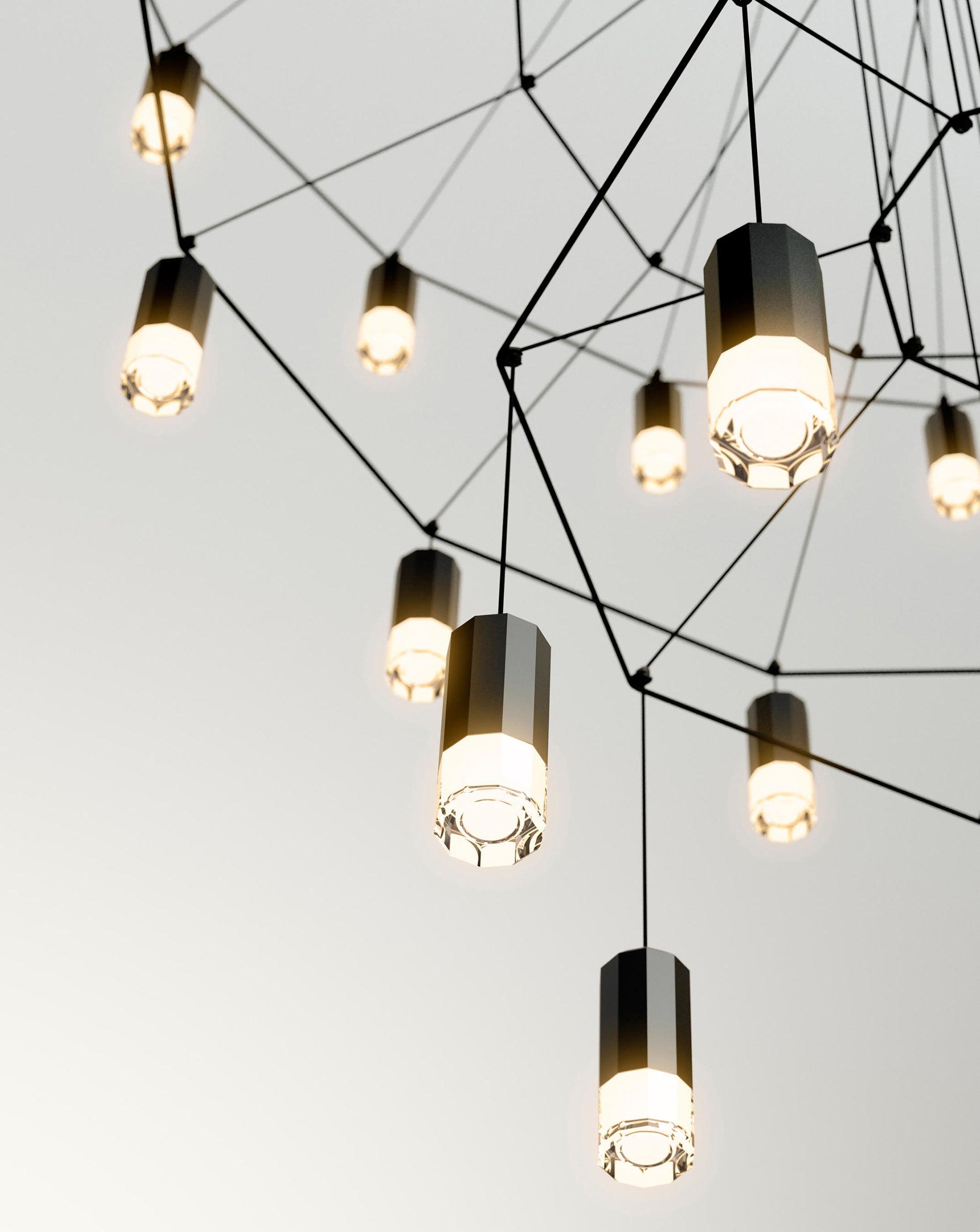 Lustra Lustre Lignes Noir Structure Métallique LED