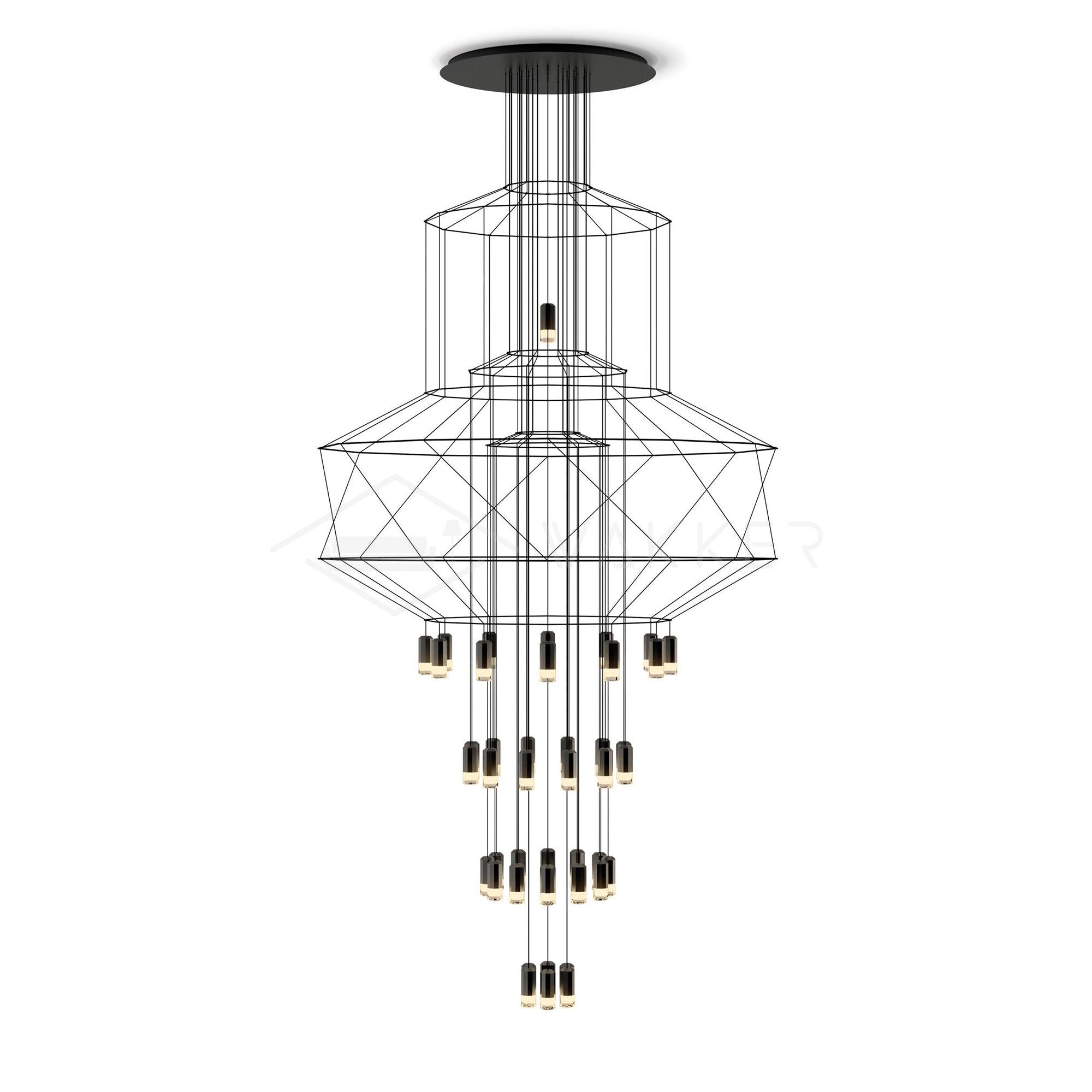 Lustra Lustre Lignes Noir Structure Métallique LED