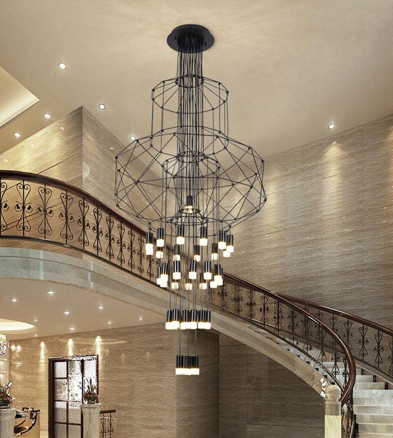 Lustra Lustre Lignes Noir Structure Métallique LED