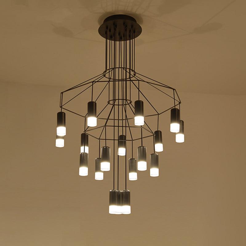 Lustra Lustre Lignes Noir Structure Métallique LED