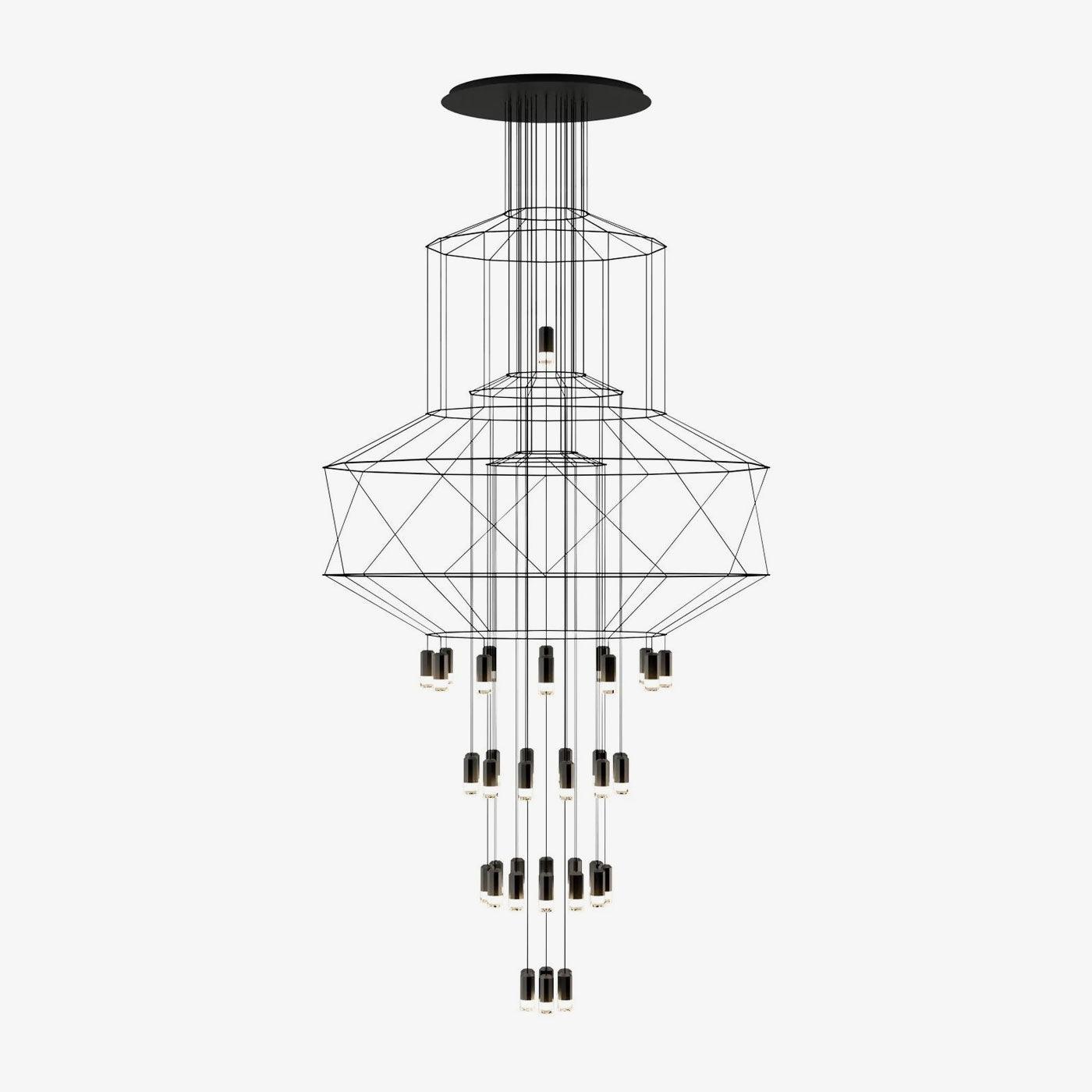 Lustra Lustre Lignes Noir Structure Métallique LED