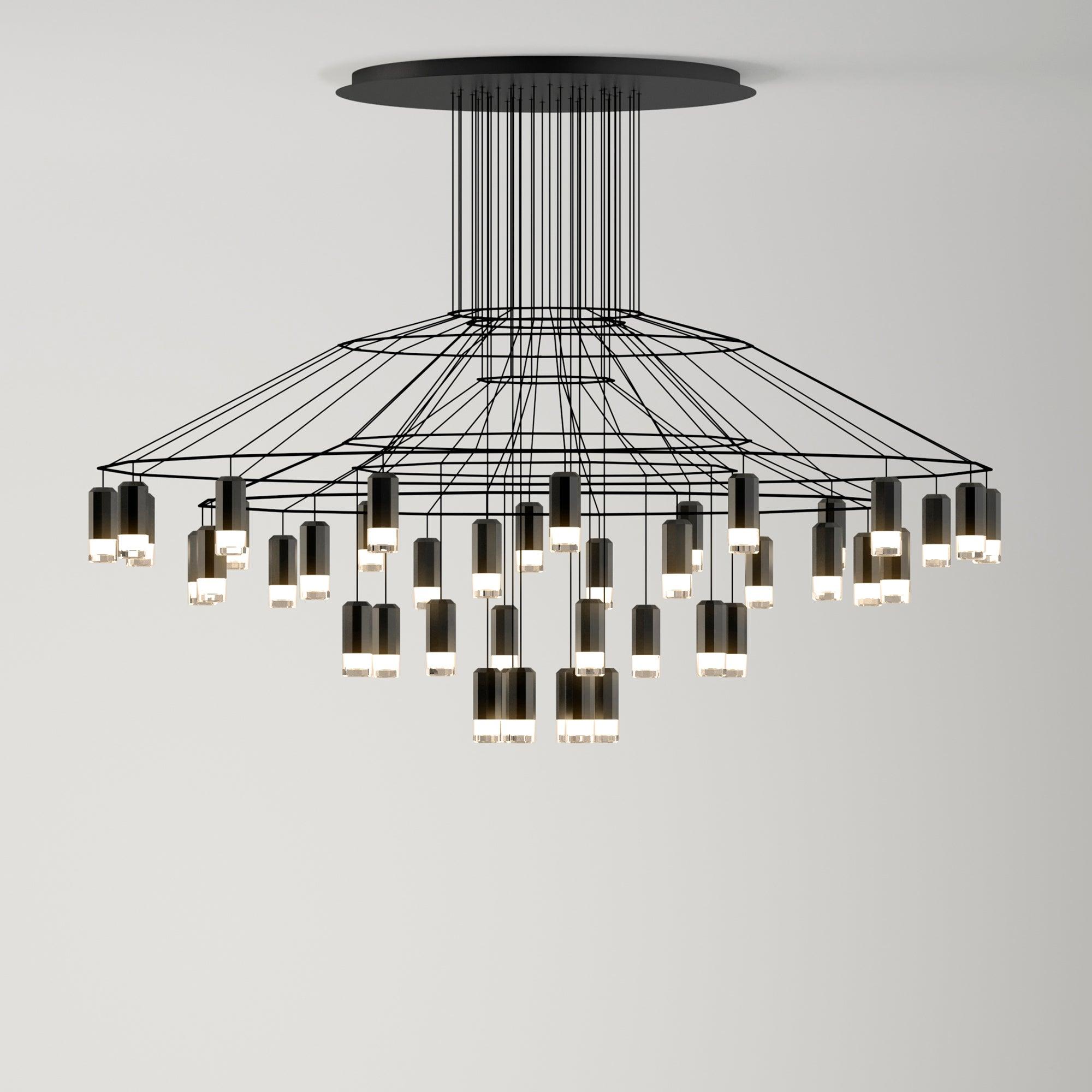 Lustra Lustre Lignes Noir Structure Métallique LED