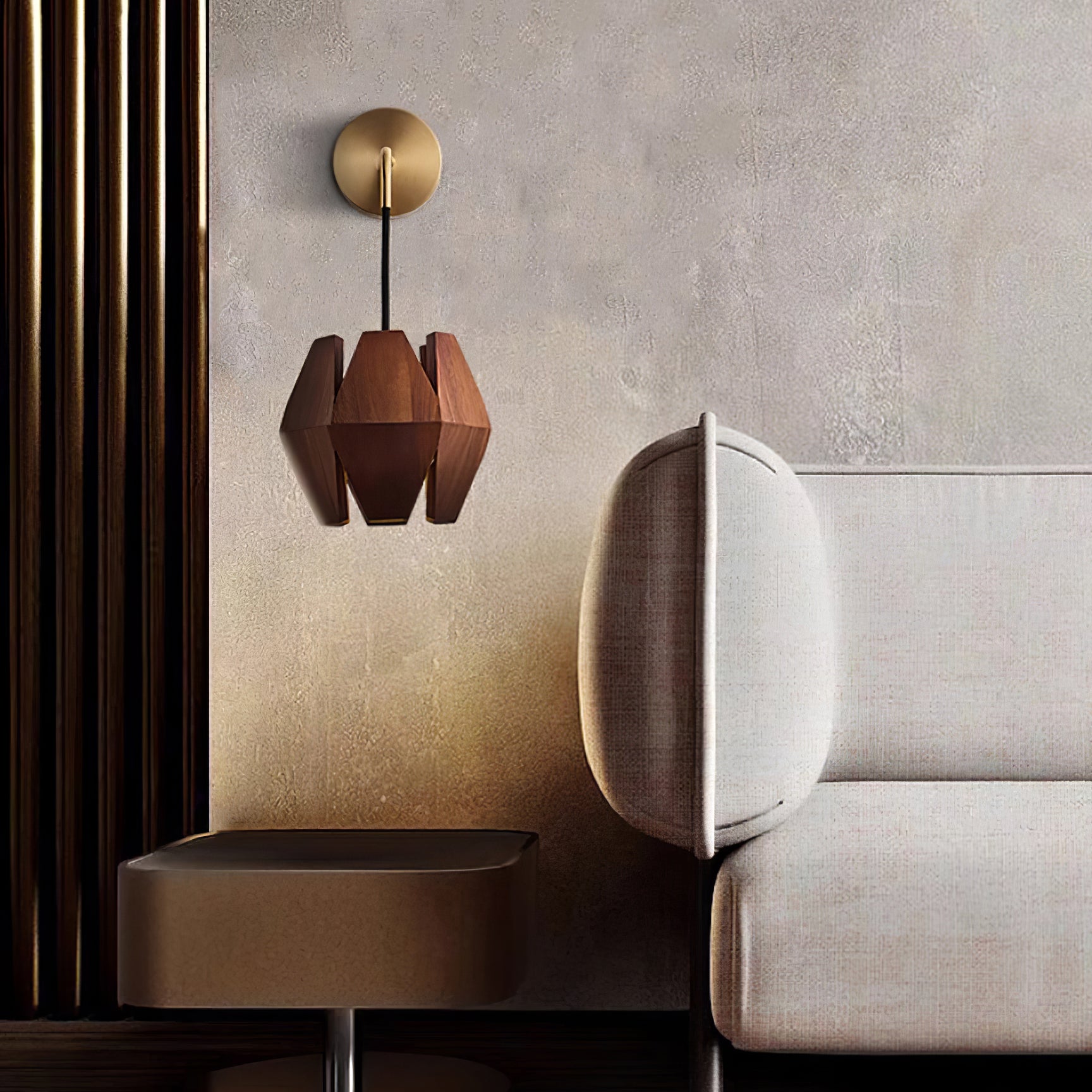 Applique Murale Corps Facetté Noyer Abat-jour Branchement Nordic
