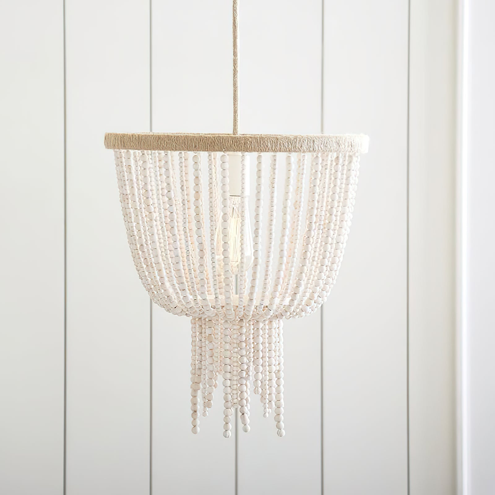 Himinuvyi Lustre en Bois, Corde et Métal à Perles Moderne