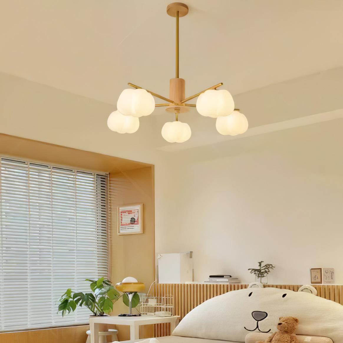 Lustra Lustre Boules de Coton Bois Doré PE