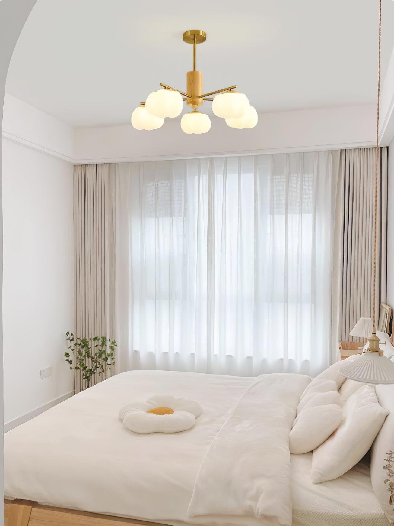 Lustra Lustre Boules de Coton Bois Doré PE