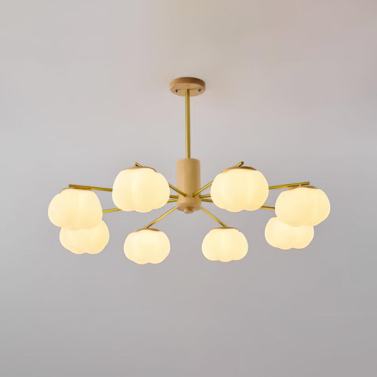 Lustra Lustre Boules de Coton Bois Doré PE