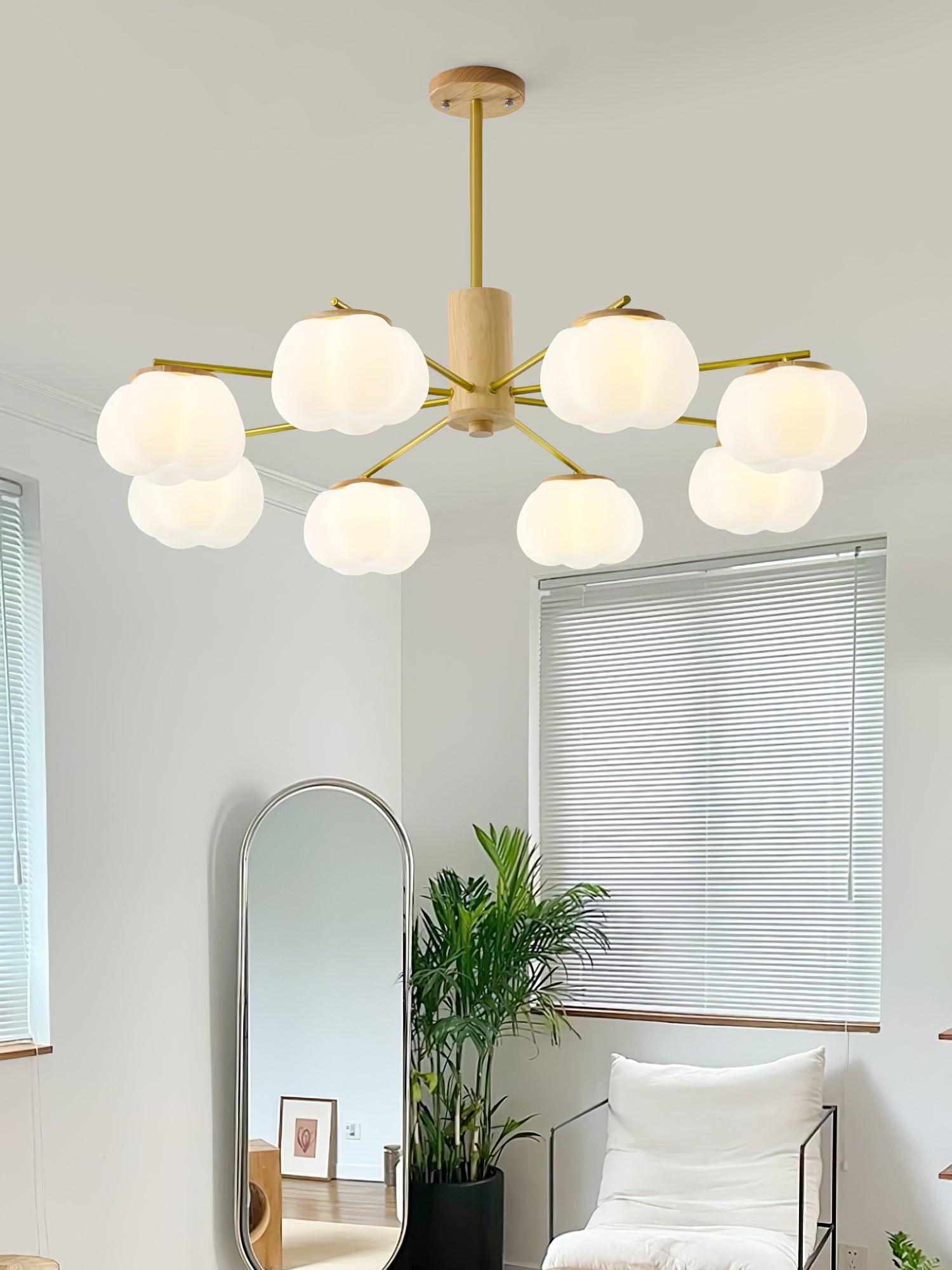 Lustra Lustre Boules de Coton Bois Doré PE