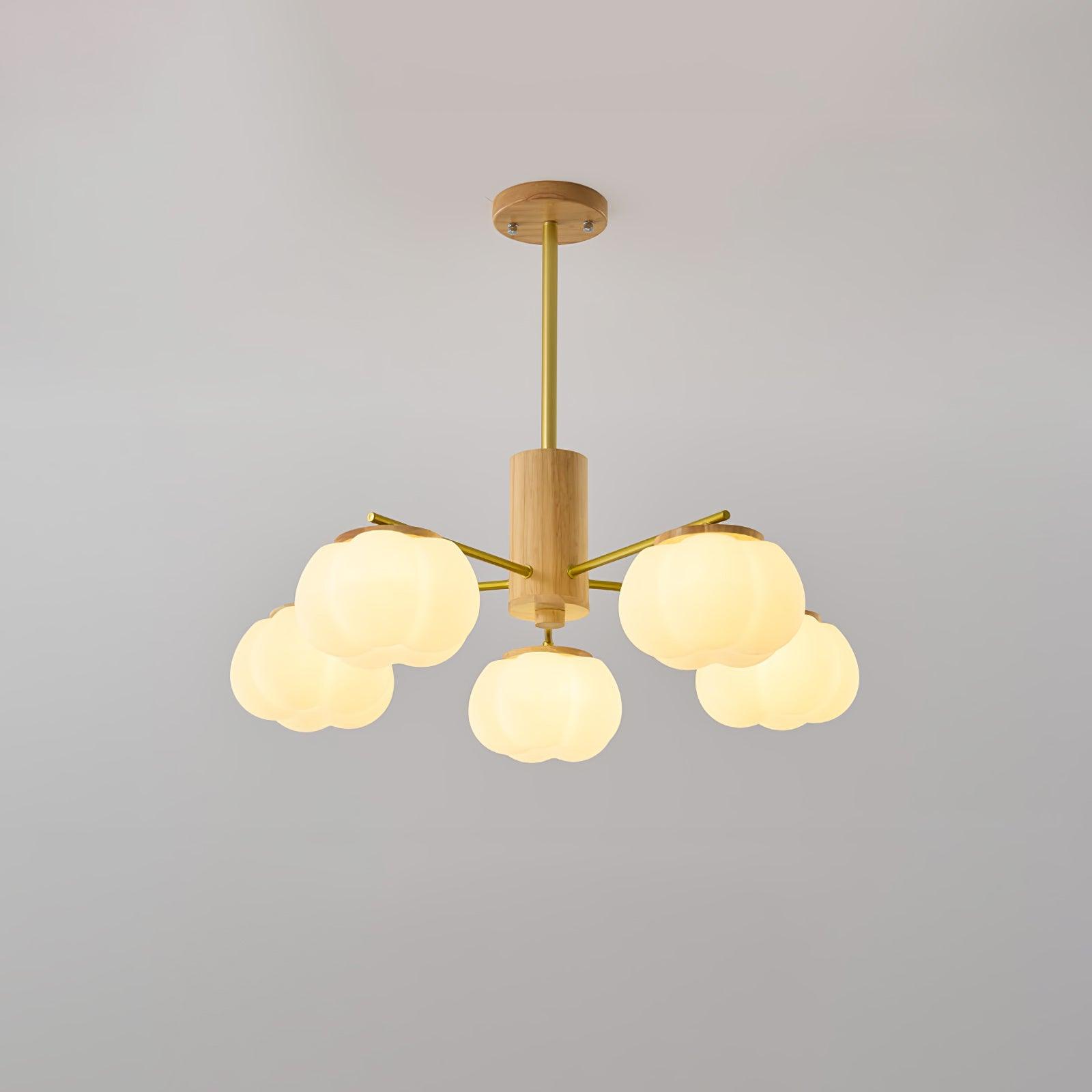 Lustra Lustre Boules de Coton Bois Doré PE