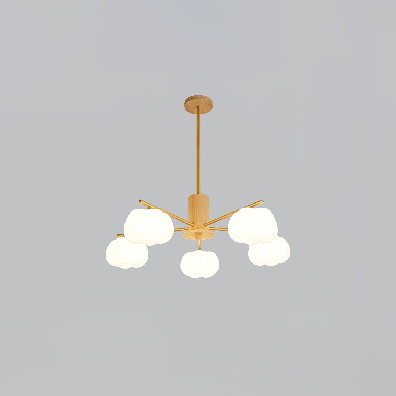 Lustra Lustre Boules de Coton Bois Doré PE