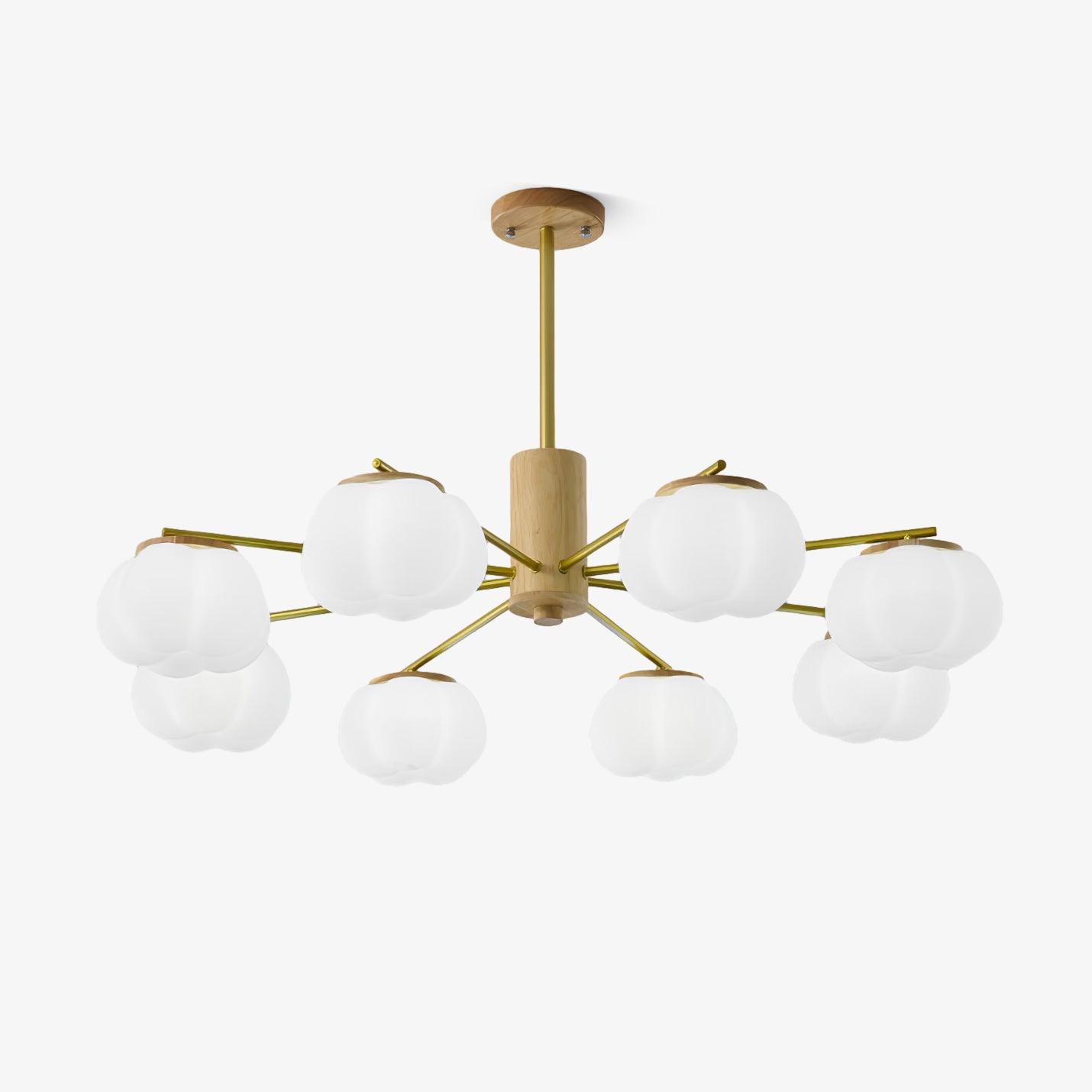 Lustra Lustre Boules de Coton Bois Doré PE