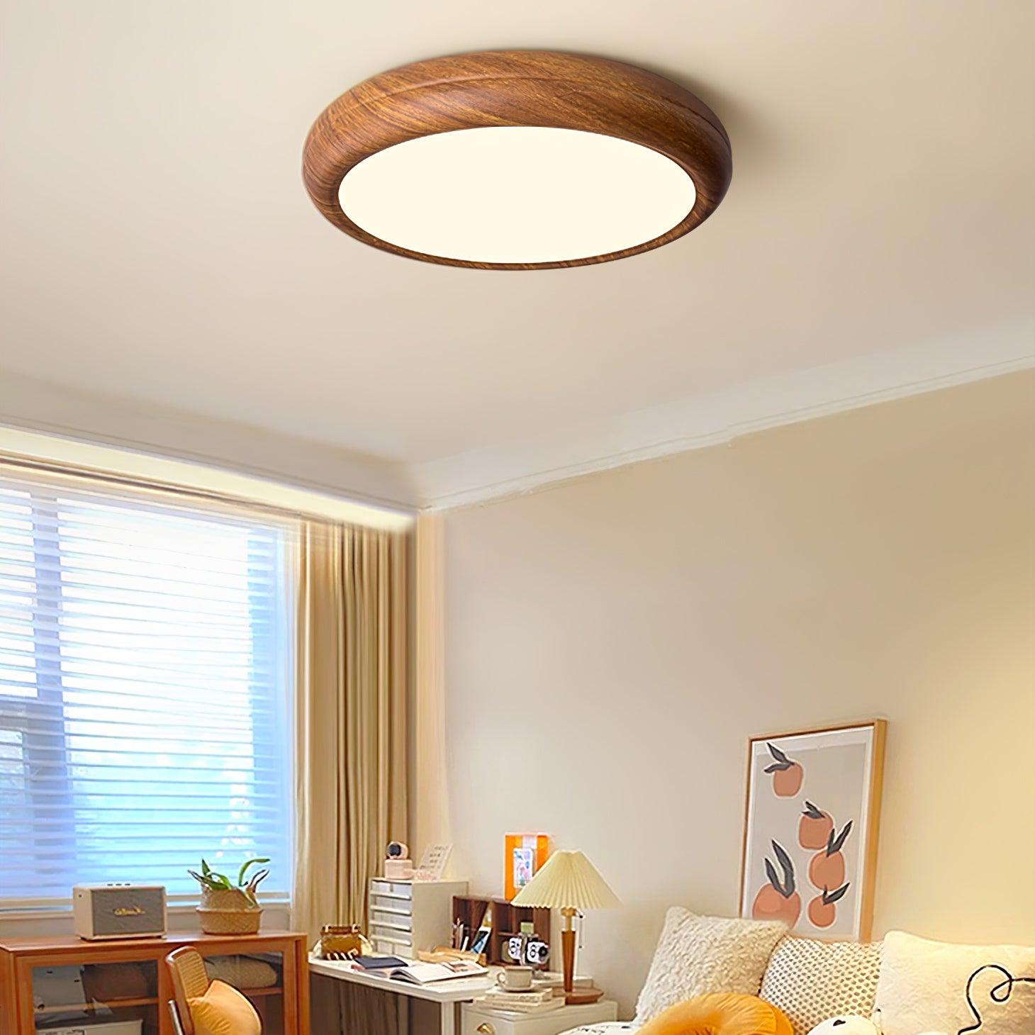 Solara Plafonnier rond en acrylique effet bois