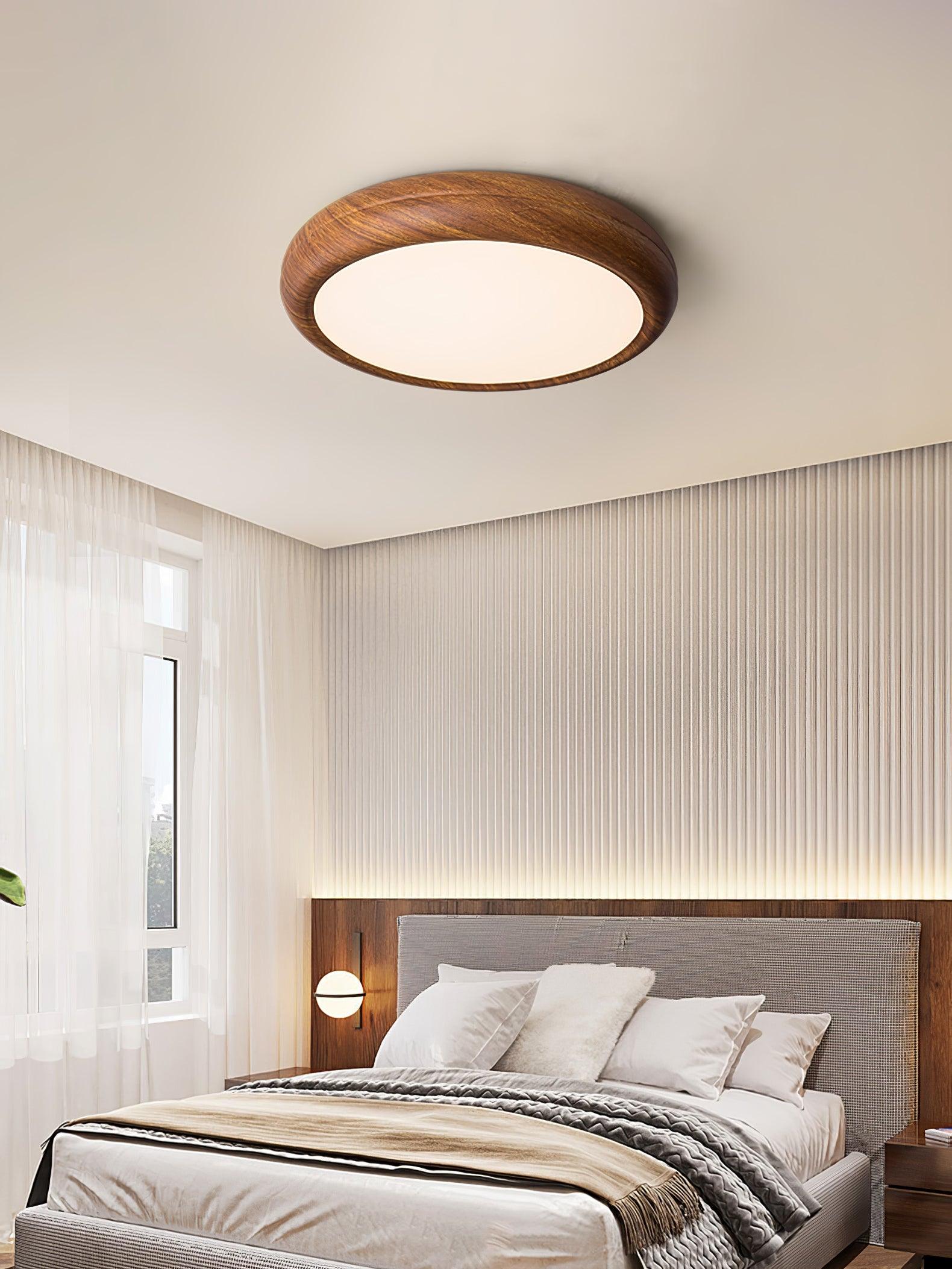 Solara Plafonnier rond en acrylique effet bois