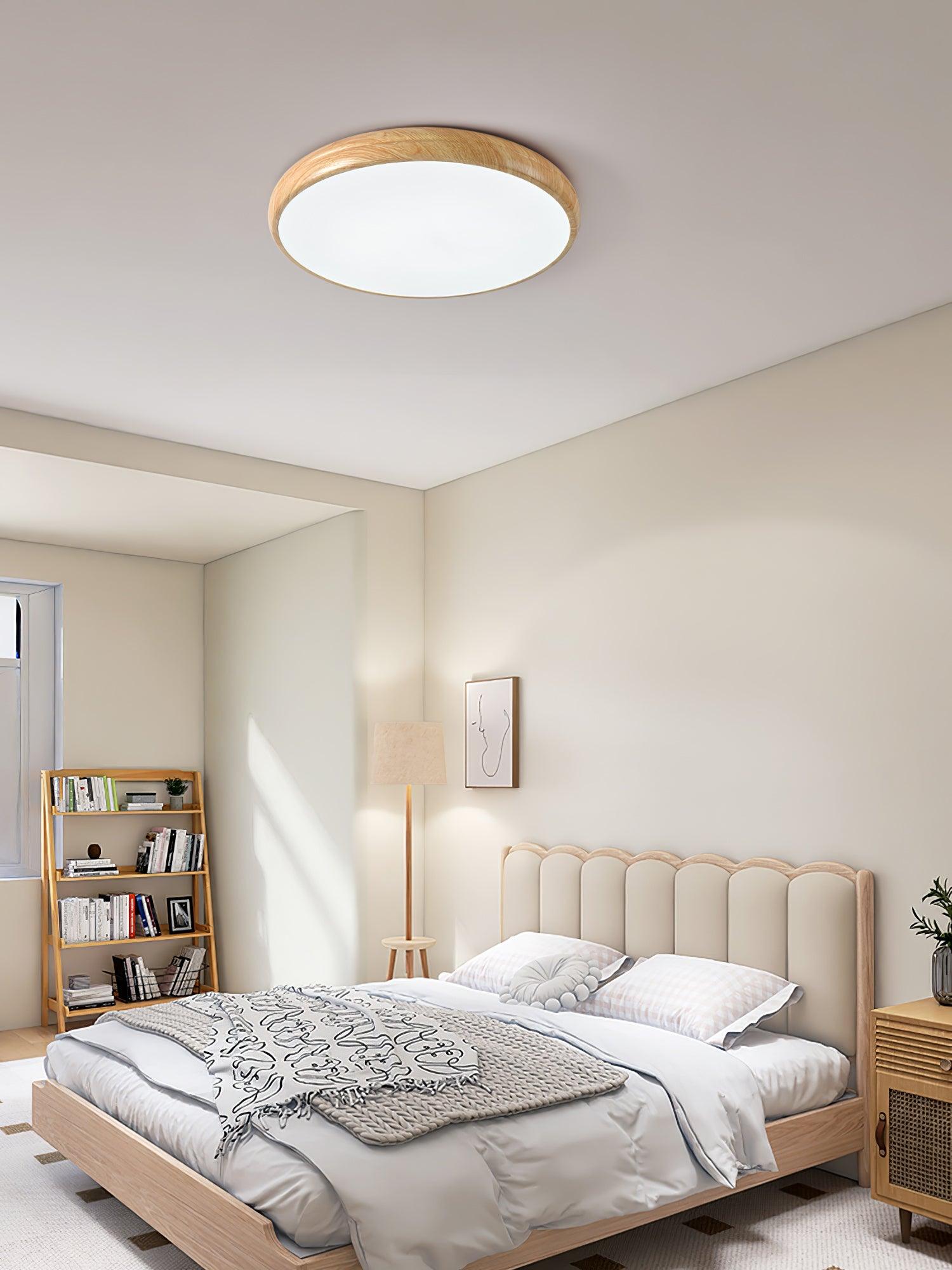 Solara Plafonnier rond en acrylique effet bois