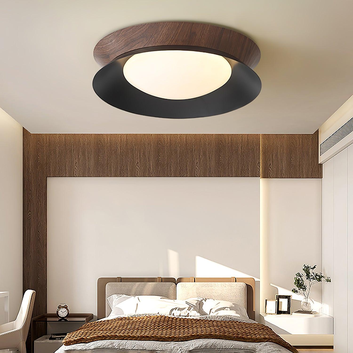 Solara Plafonnier en Bois Anneau Double Demi-Rond