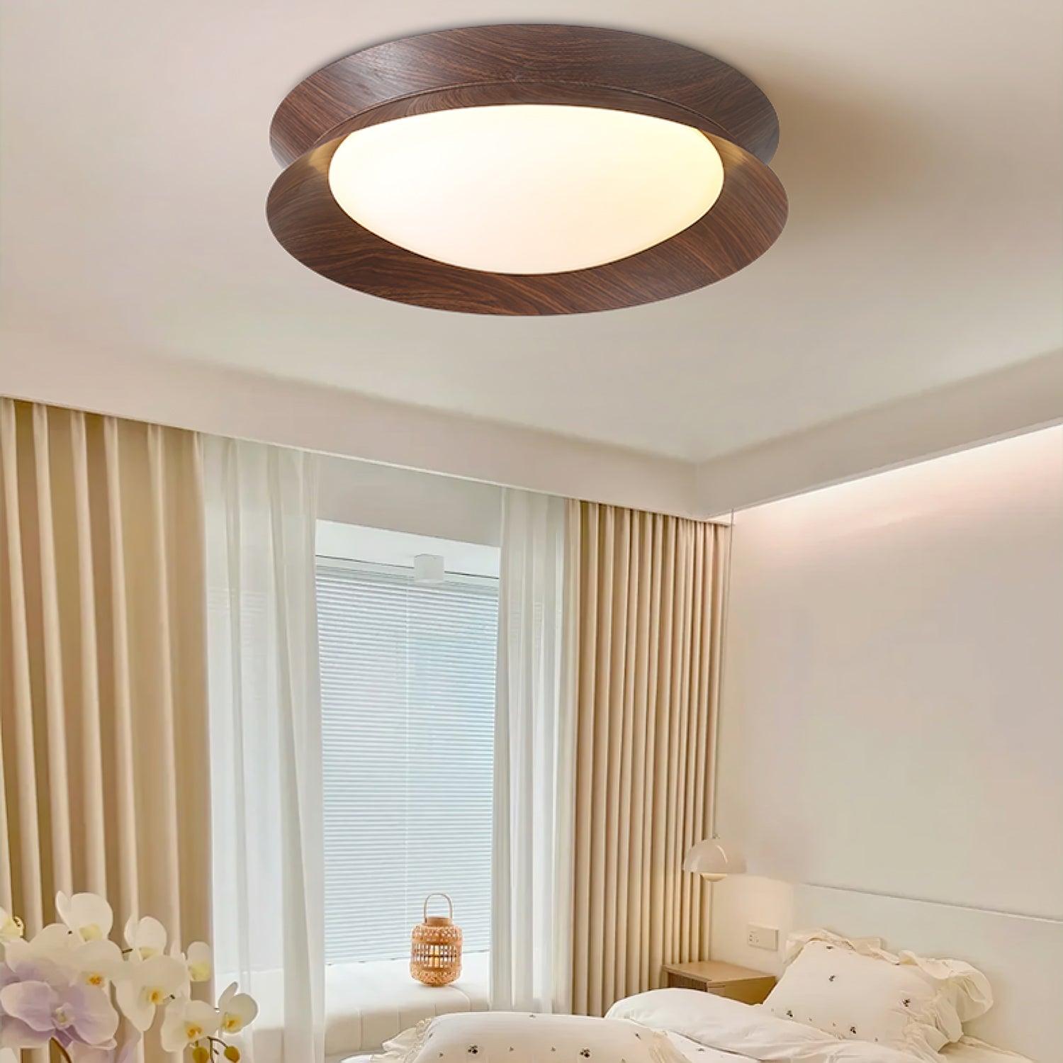 Solara Plafonnier en Bois Anneau Double Demi-Rond