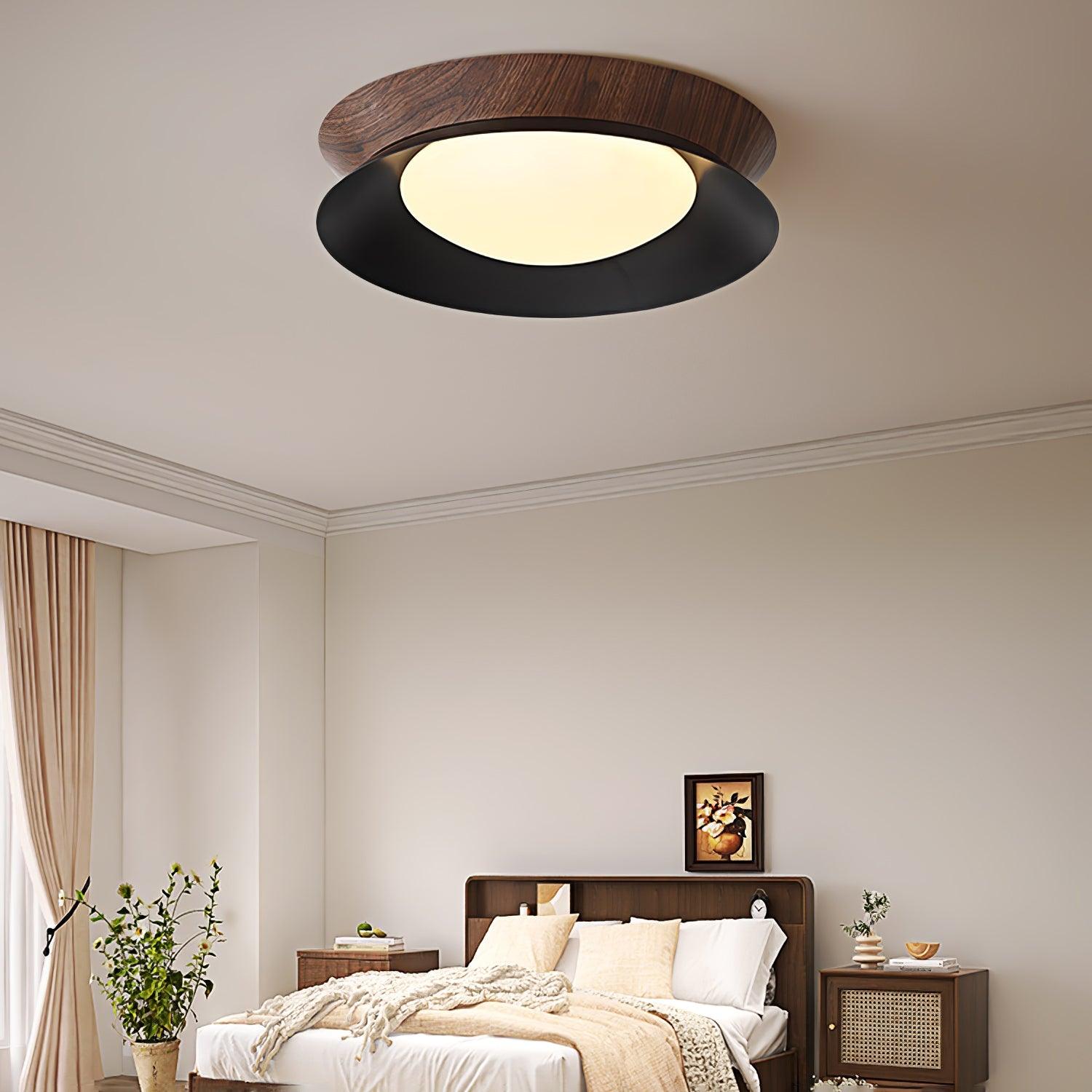 Solara Plafonnier en Bois Anneau Double Demi-Rond