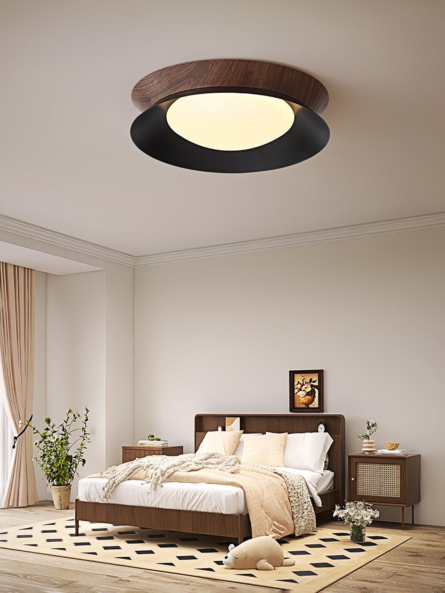 Solara Plafonnier en Bois Anneau Double Demi-Rond