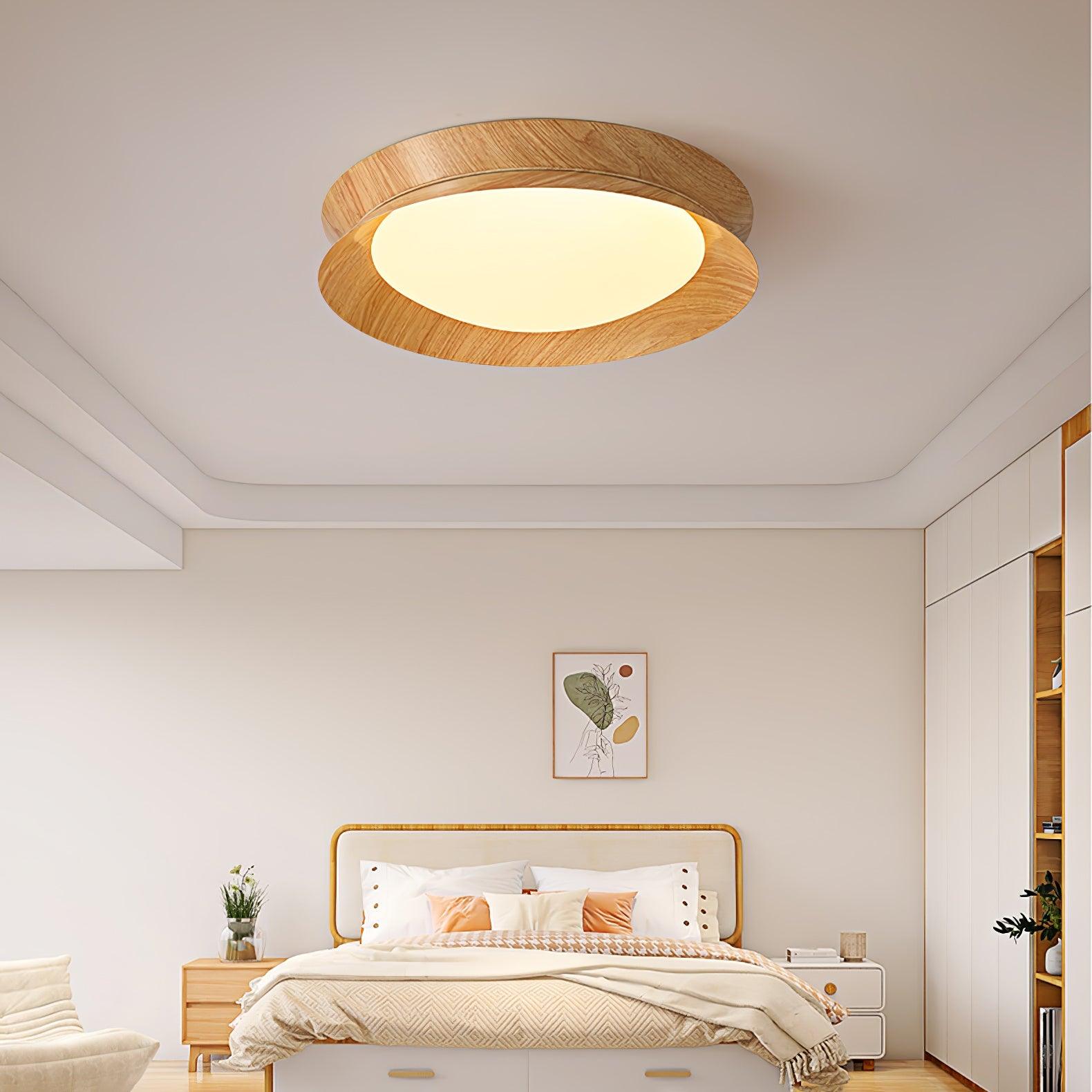 Solara Plafonnier en Bois Anneau Double Demi-Rond