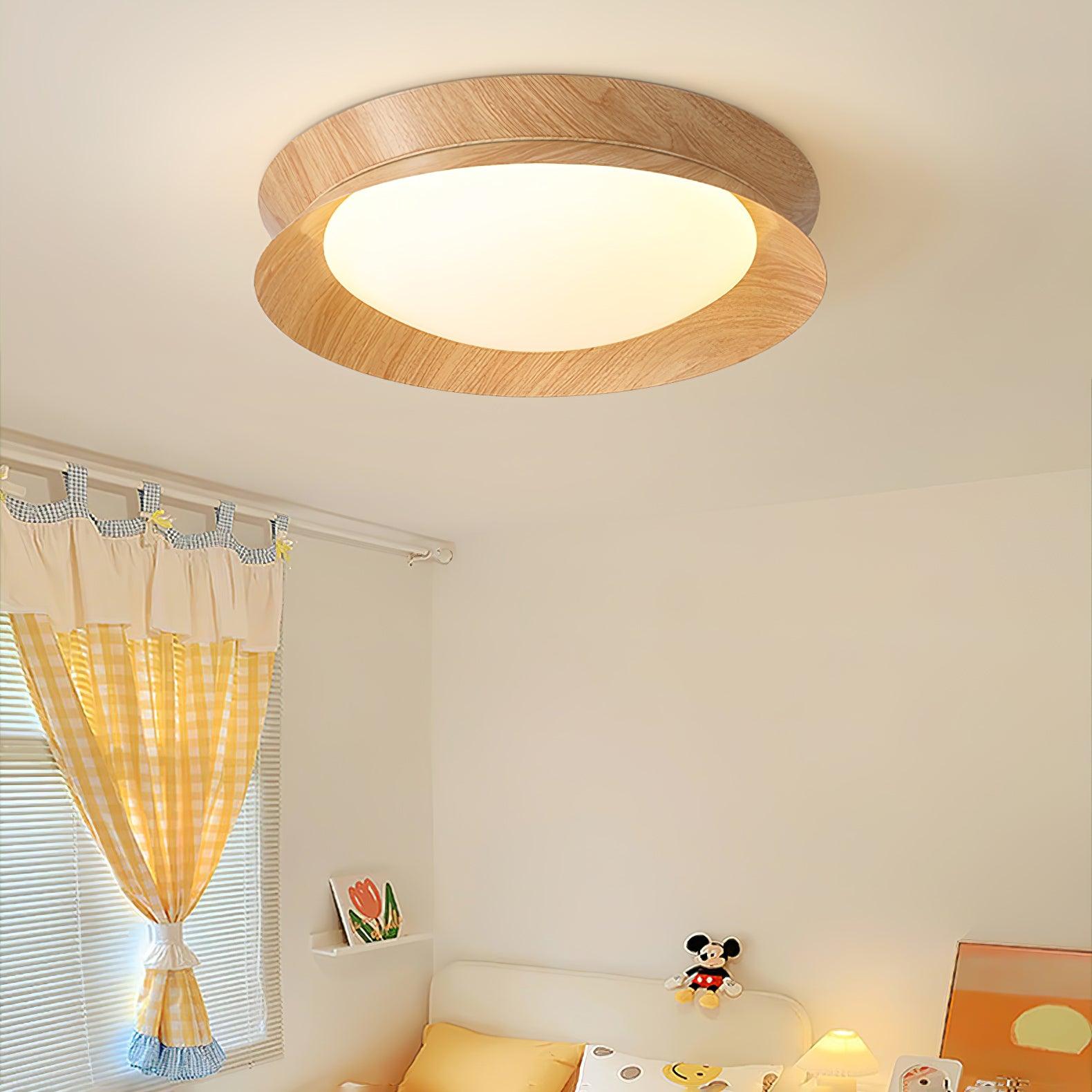 Solara Plafonnier en Bois Anneau Double Demi-Rond