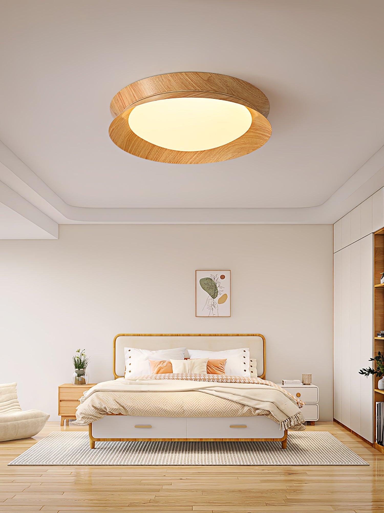 Solara Plafonnier en Bois Anneau Double Demi-Rond