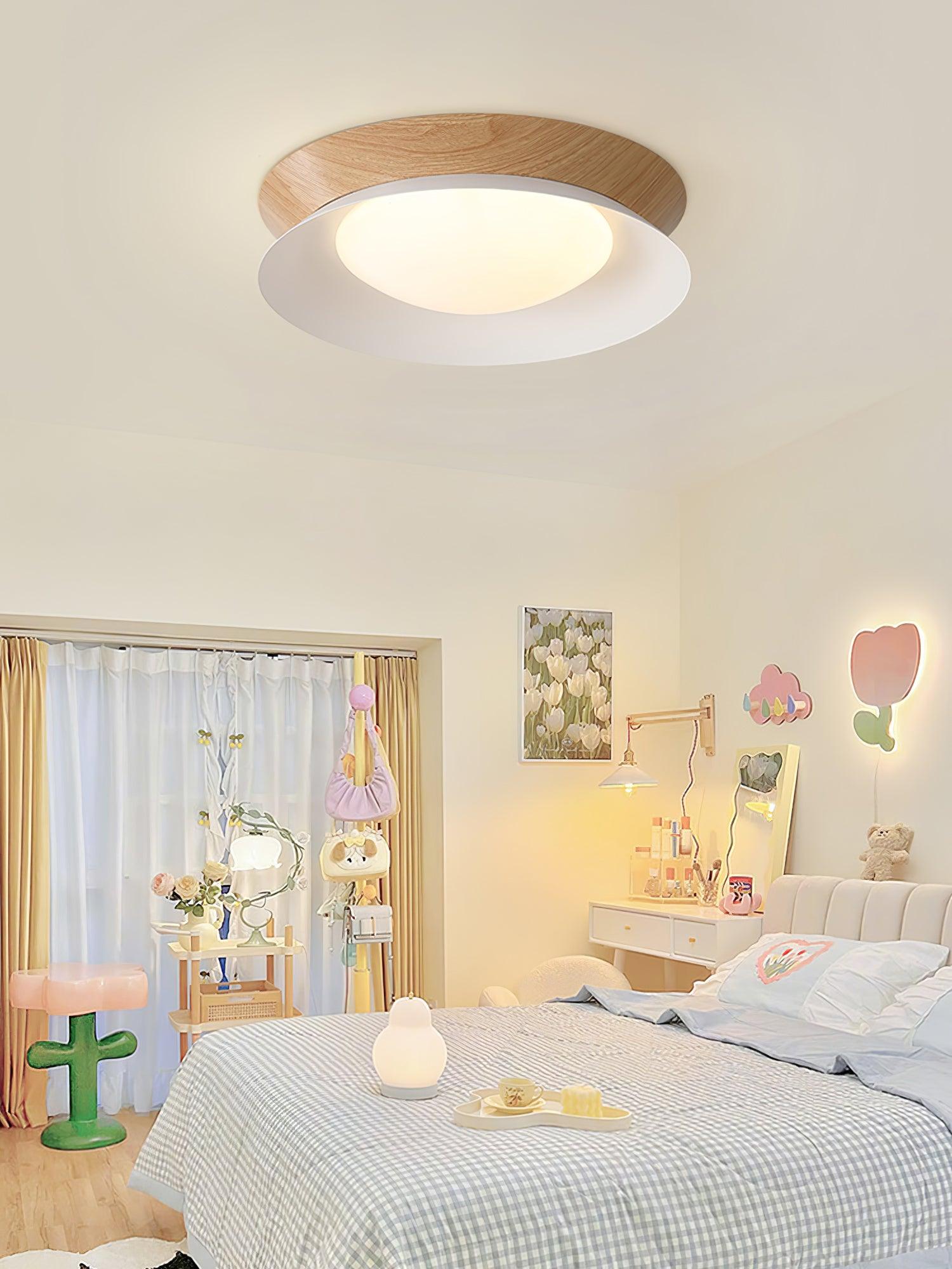 Solara Plafonnier en Bois Anneau Double Demi-Rond