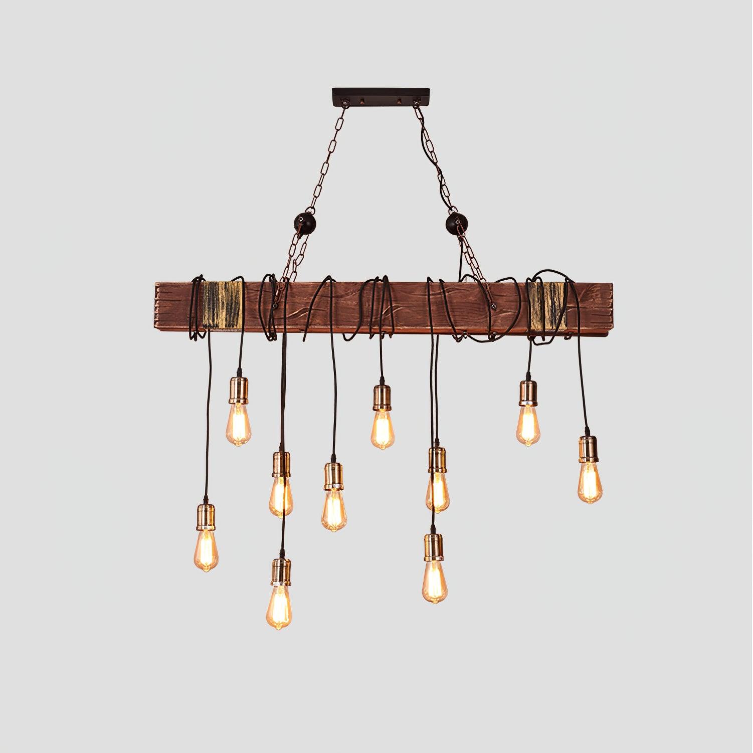 Lustra Lustre Poutre en Bois Ampoule Edison Rustique