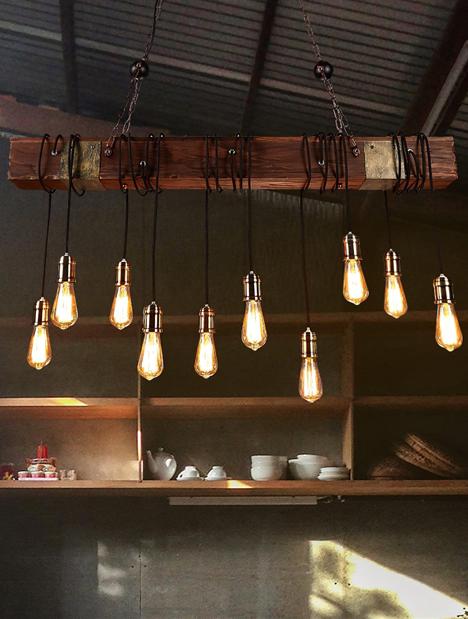 Lustra Lustre Poutre en Bois Ampoule Edison Rustique